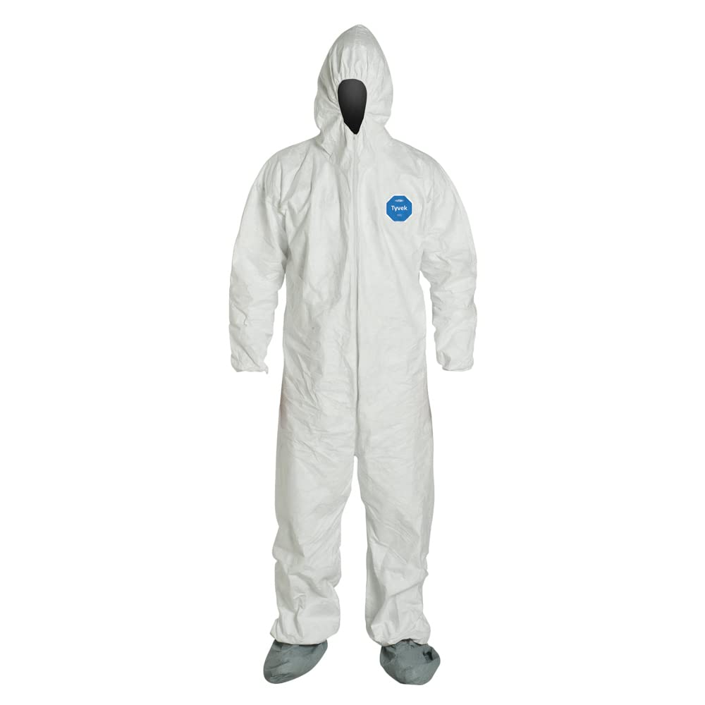 DuPont Tyvek 400 TY122S Disposable Protective Coverall with Hood & Boots - Chemical Resistant Full Body Suit for Hazardous Work Environments