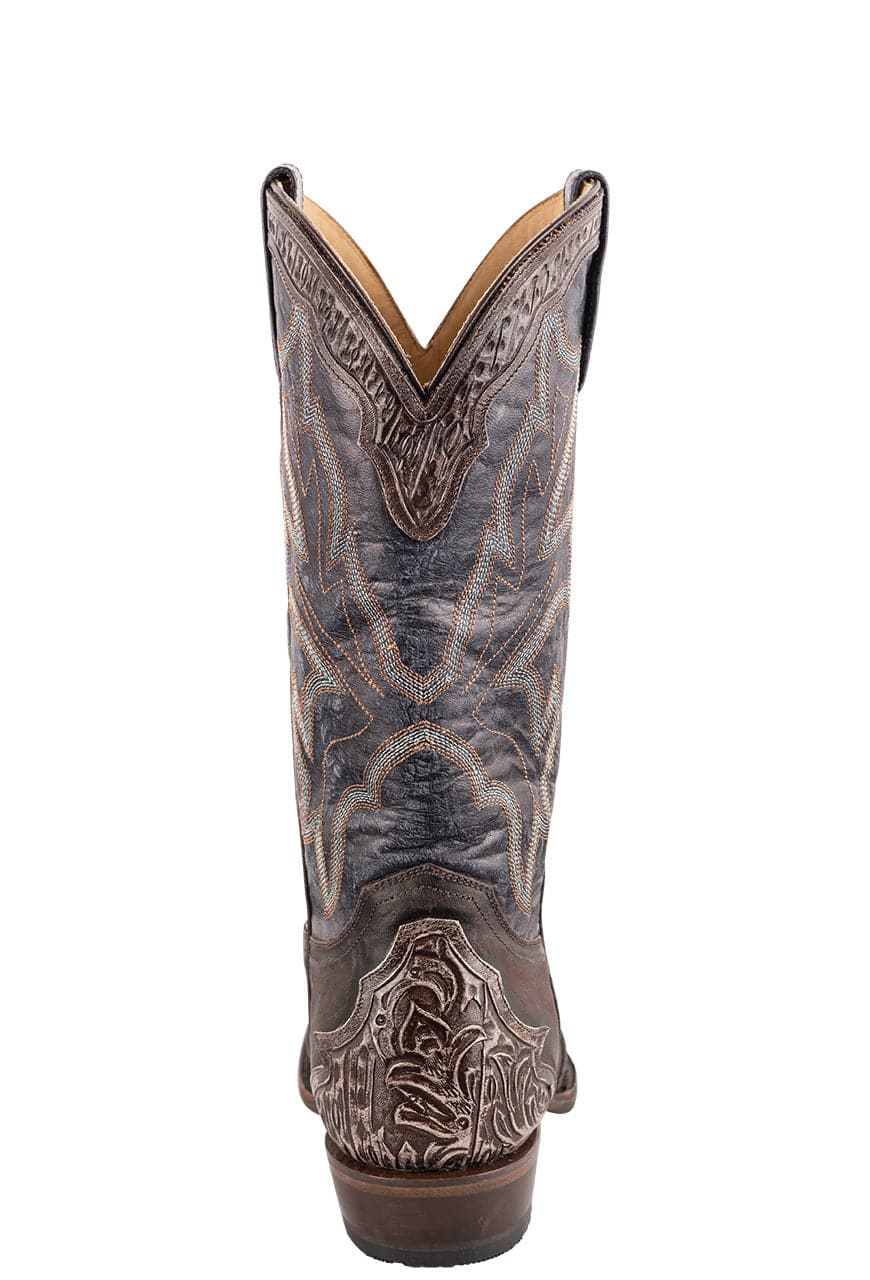Stetson Men's Waxy Brown & Blue Wingtip Cowboy Boots - Durable Leather Western Boots for Men, Comfortable Rodeo & Country Style Footwear - Perfect for Line Dancing, Rodeos, and Western Fashion