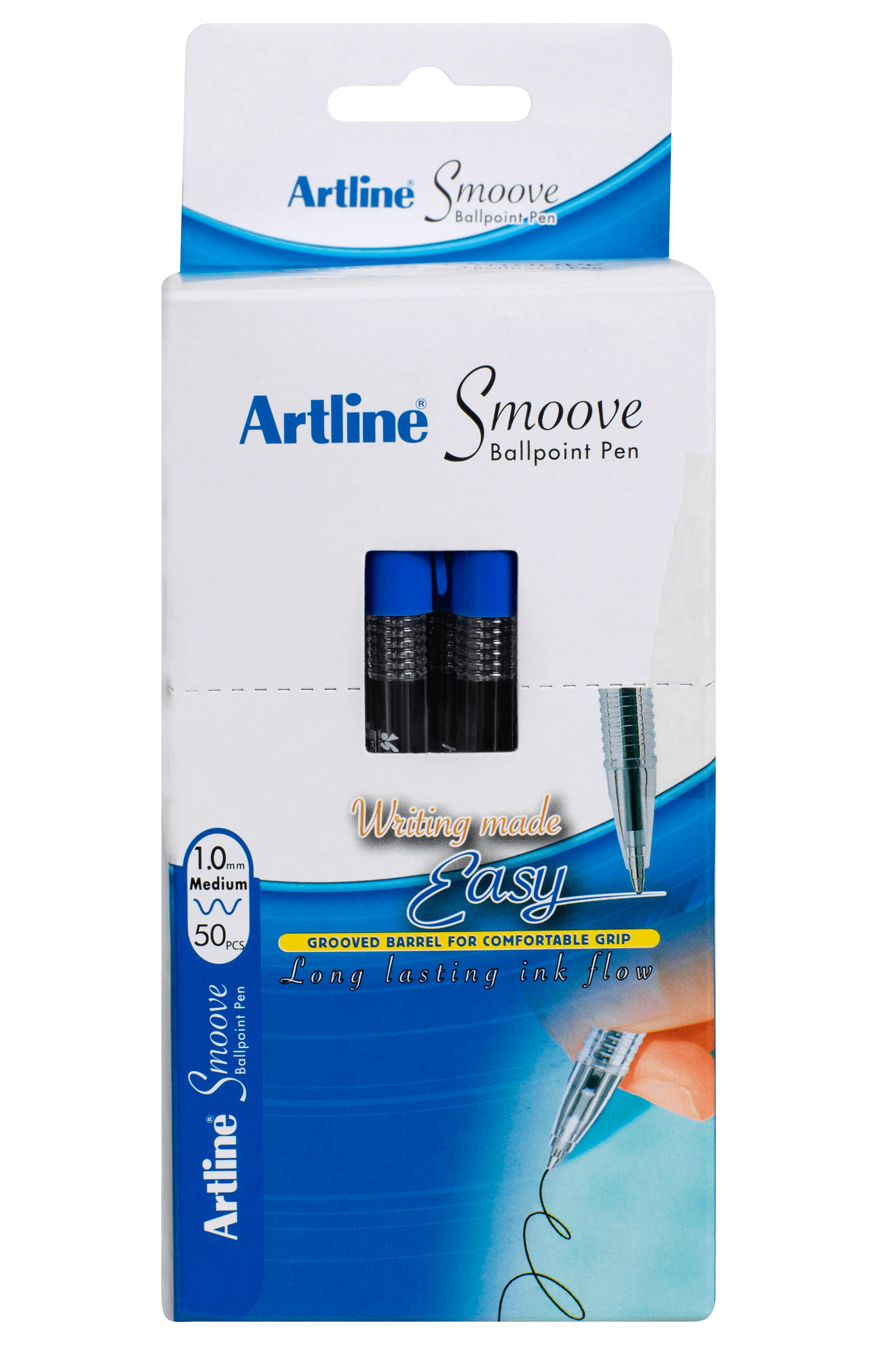 Artline Smoove Ballpoint Pens - 50 Pack Blue Ink Pens for Smooth Writing - Perfect for Office, School & Everyday Use