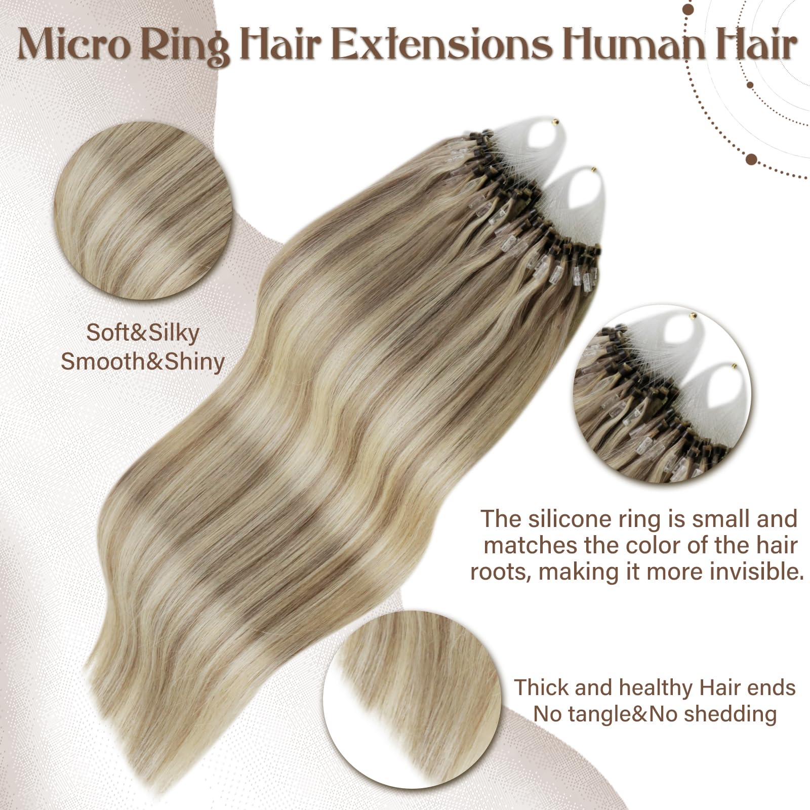 Hetto 18 Inch Micro Bead Hair Extensions - 50 Strands 50g Real Human Hair Straight in Blonde, Dirty Blonde & Golden Blonde Highlights (#17/23) | Seamless Micro Ring & Link Extensions for Volume & Length | Perfect for Parties, Weddings & Everyday Styling