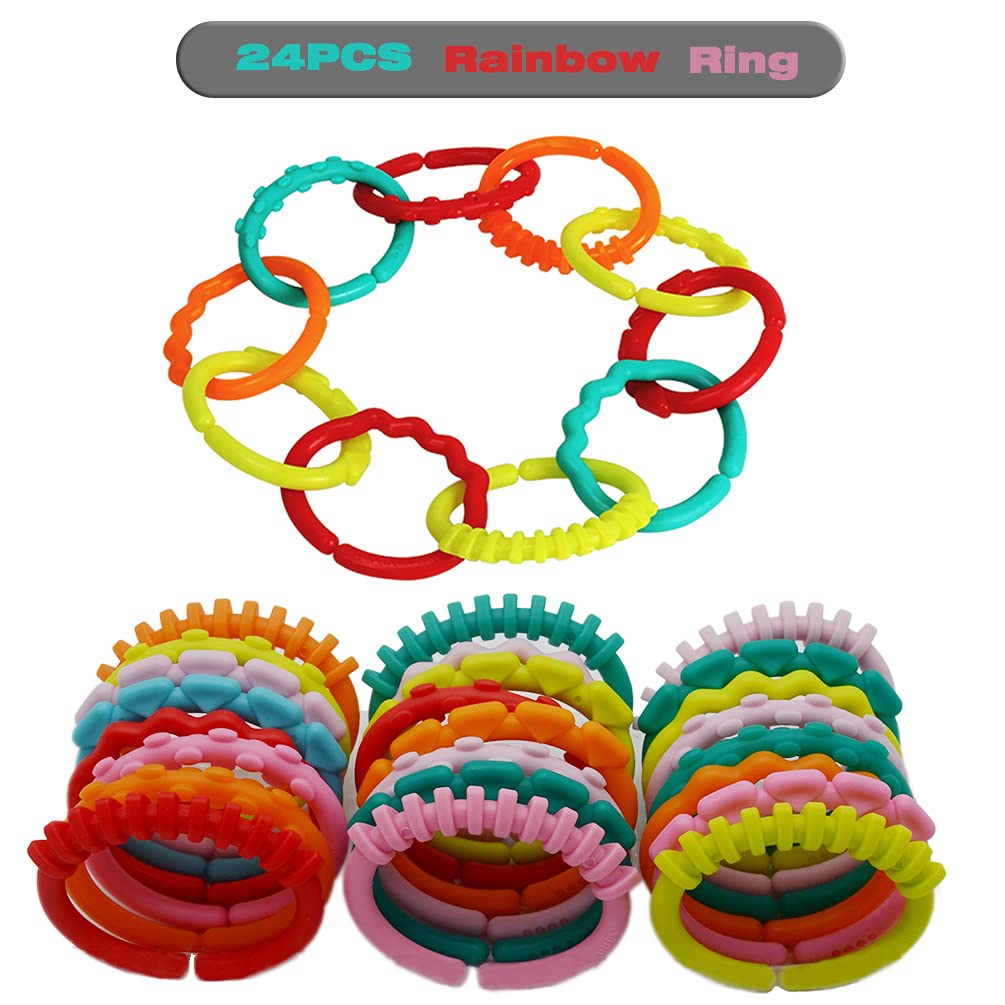 24 Pack Baby Linking Rings Toys for Infants - Early Learning & Sensory Toy Set for Boys & Girls - Perfect for Car Seat, Stroller & Travel - Includes Storage Box - Great for Teething, Motor Skills & Playtime