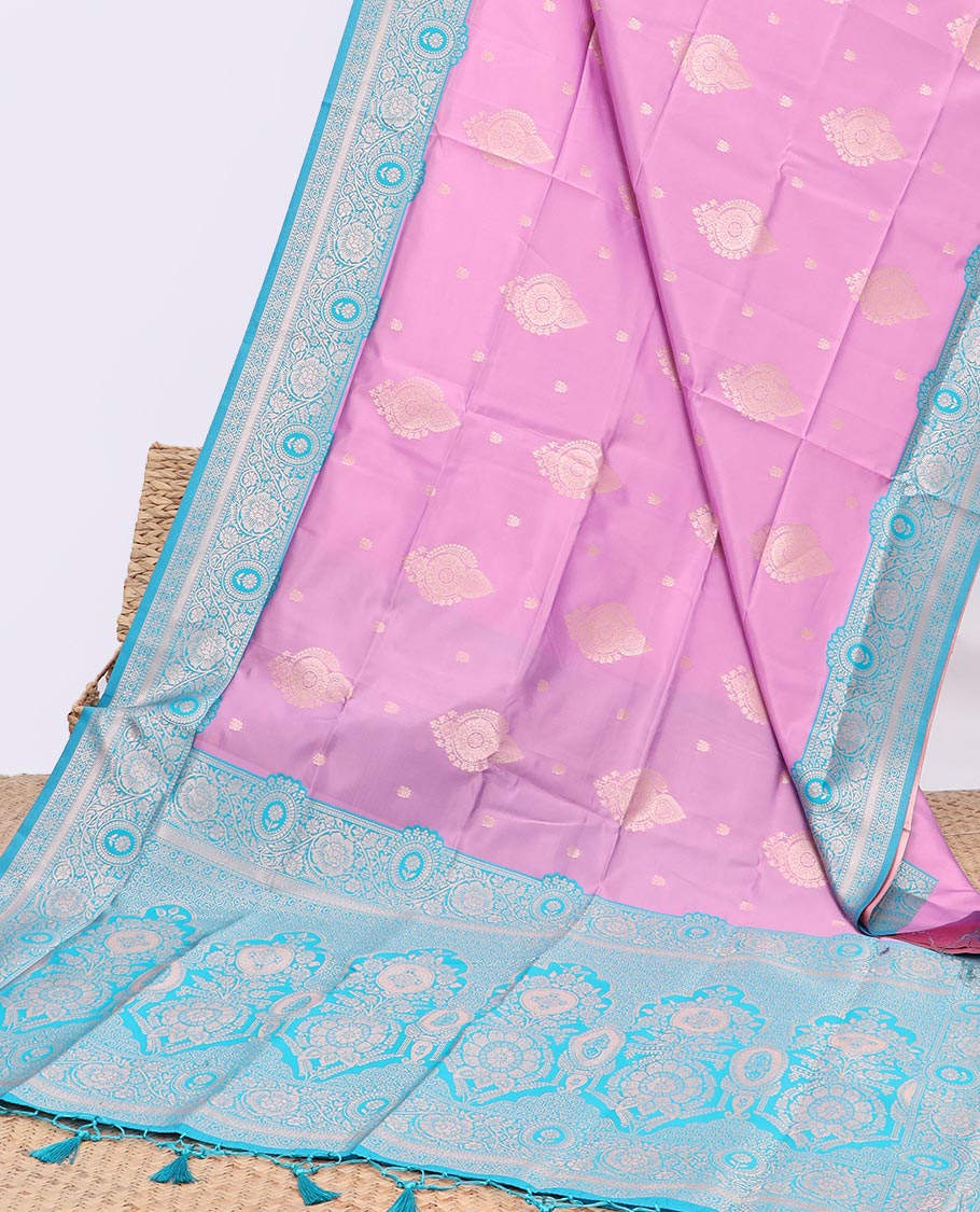 Elegant Blue Butter Silk Saree with Zari Buttas - Floral Creeper Border & Intricate Zari Pallu Designs | Perfect for Weddings, Festivals & Special Occasions