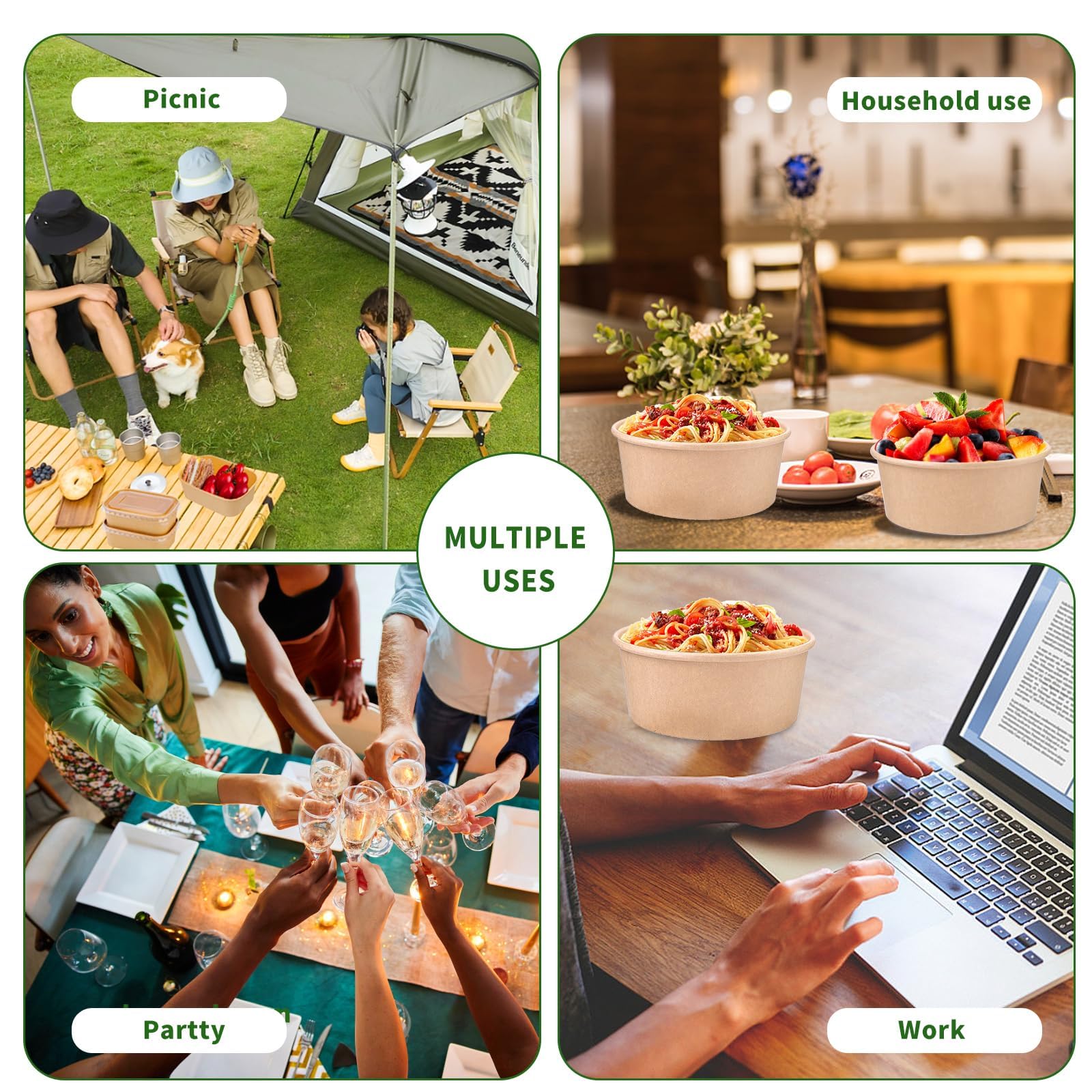 25-Pack 25 oz Disposable Paper Bowls with Lids - Eco-Friendly Food Containers for Salads, Ice Cream, Yogurt, Party Snacks | Perfect for Picnics, BBQs, Catering & Takeout