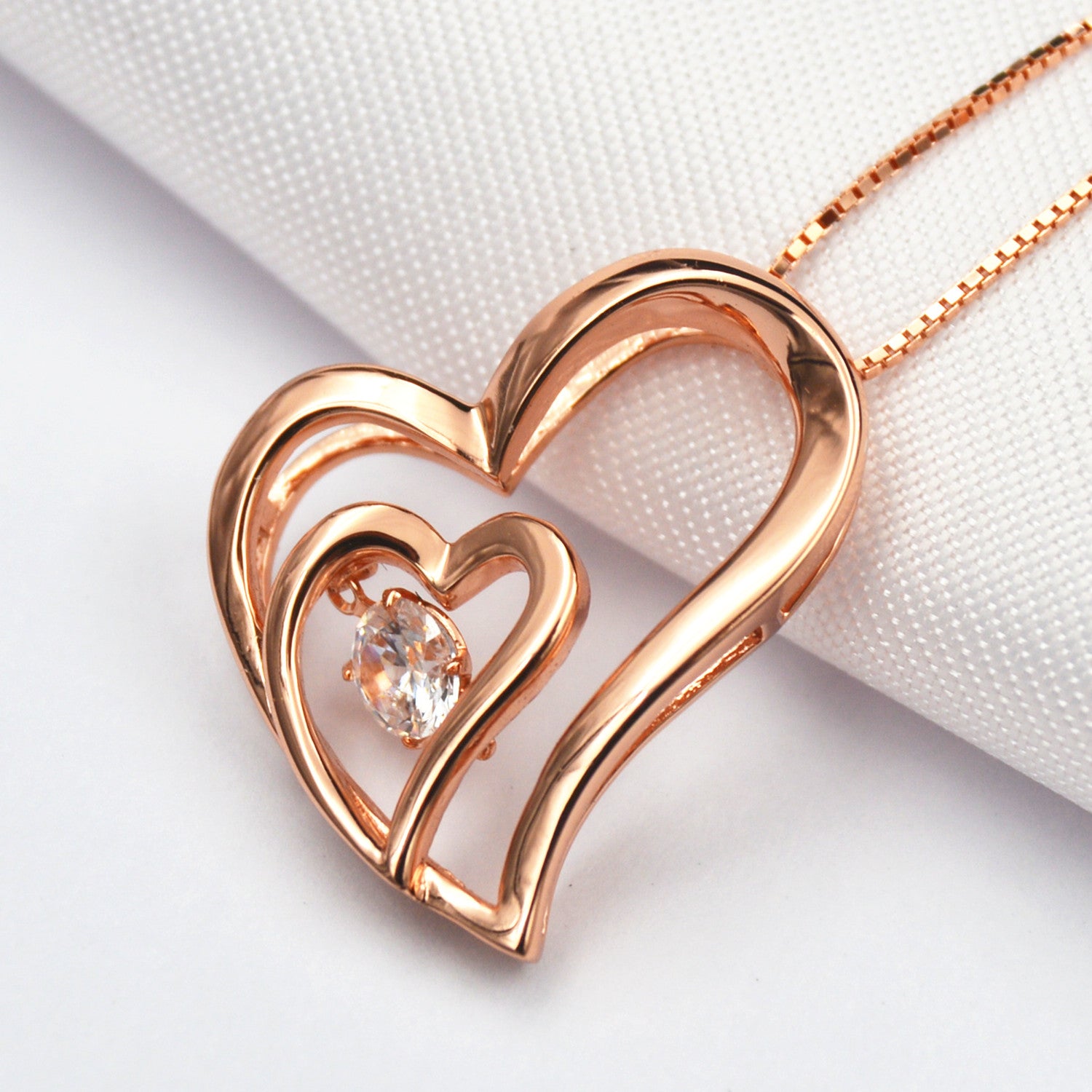 MABELLA Rose Gold Dancing Twinkle Necklace with Double Love Heart Pendant - Elegant Women's Jewelry Gift for Her | Perfect for Anniversaries, Valentine's Day & Romantic Occasions