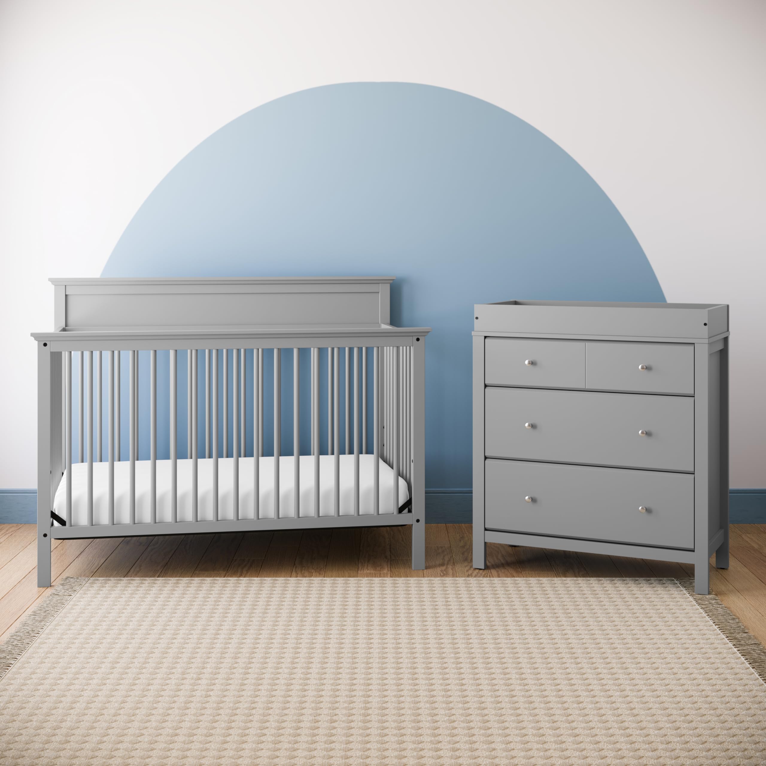 Storkcraft Horizon 3-Drawer Nursery Dresser with Changing Table Topper - Pebble Gray | GREENGUARD Gold Certified Baby Furniture | Removable Changing Pad for Nursery & Kids Bedroom | Perfect for Diaper Changes & Baby Clothes Storage