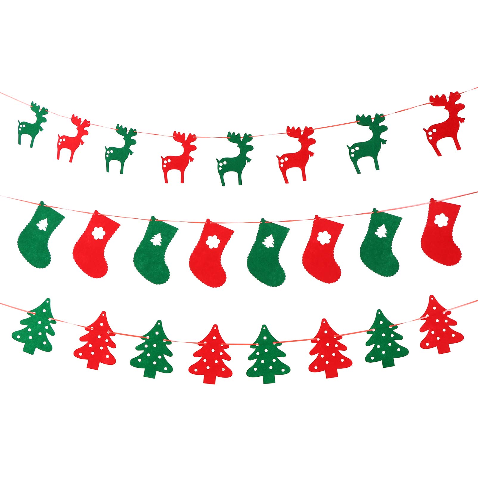 NUOBESTY 3-Piece Christmas Banner Set - Reindeer Garland, Non-Woven Fabric Fireplace Stocking & Xmas Tree Bunting - Holiday Wall Decor for Home, Party & Fireplace Mantel