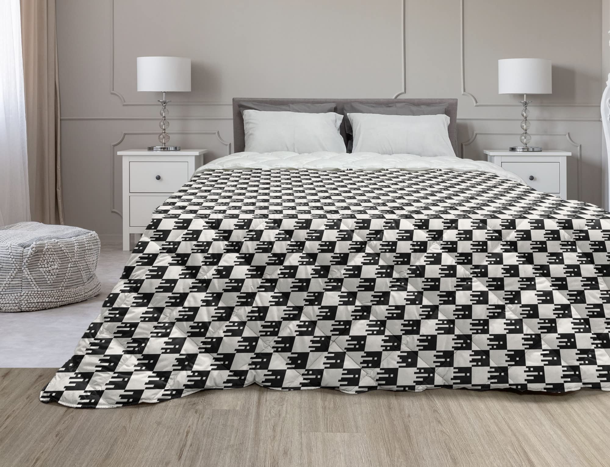 Ambesonne Geometric Down Alternative Comforter - Abstract Minimalist Design with Modern & Retro Effects - All-Season Microfiber Quilt for Twin Bed - Charcoal Grey & Eggshell - Perfect for Contemporary Bedrooms & Guest Rooms