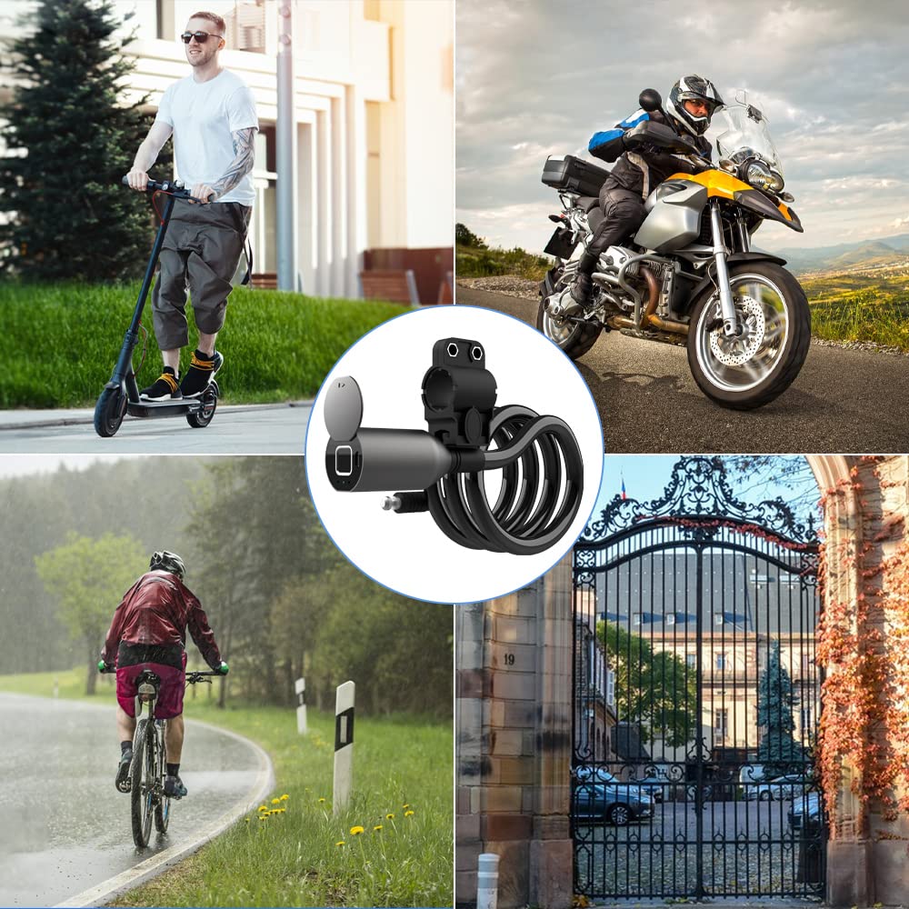 eLinkSmart Keyless Waterproof Bicycle Lock - 150cm Long Steel Cable Lock for Bike, Scooter, Motorcycle, Door, Fence & Gate - Fingerprint Unlock, Phone App Remote Control (iOS/Android Compatible) - Perfect for Urban Commuting, Outdoor Adventures & Home Security