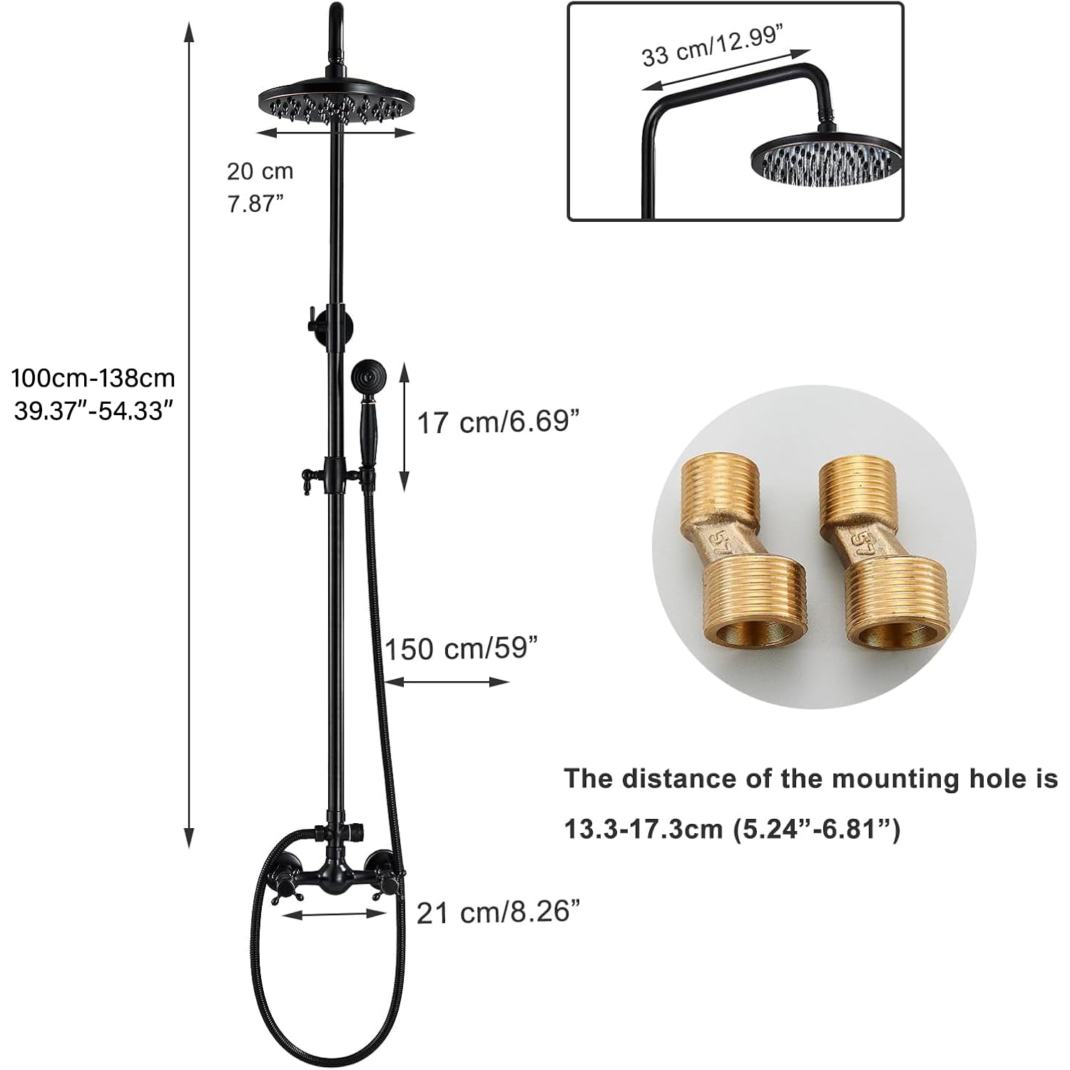 Oil Rubbed Bronze Rain Shower System - 8 Inch Rainfall Shower Head & Handheld Spray - Wall Mounted Solid Brass Faucet Set with 2 Cross Handles - Perfect for Outdoor & Bathroom Showers, Spa-Like Relaxation Experience