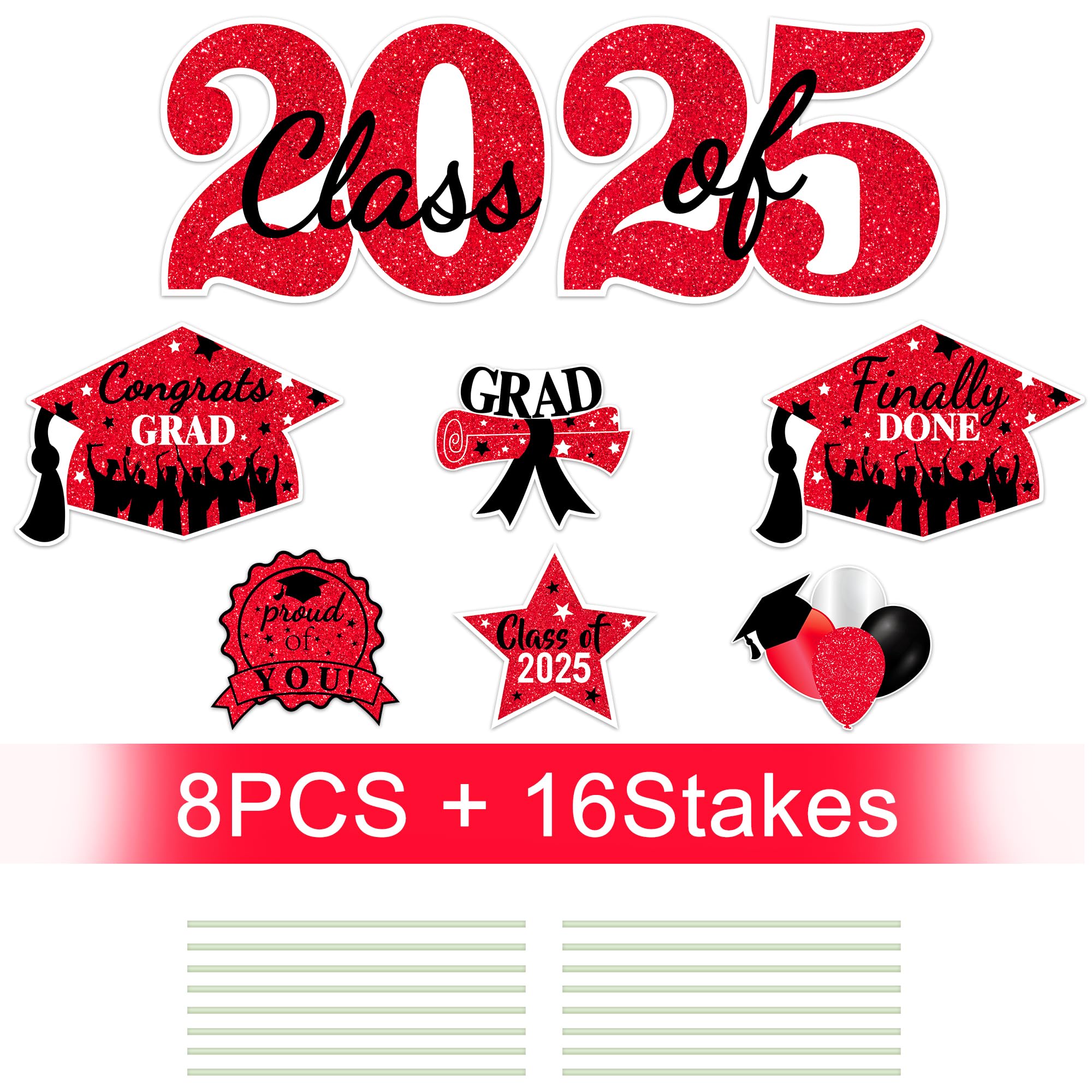 2025 Graduation Yard Signs & Stakes - Outdoor Lawn Decor for High School & College Grads - Congrats Class of 2025 Party Decorations (Red) - Perfect for Graduation Ceremonies, Backyard Celebrations & Photo Backdrops