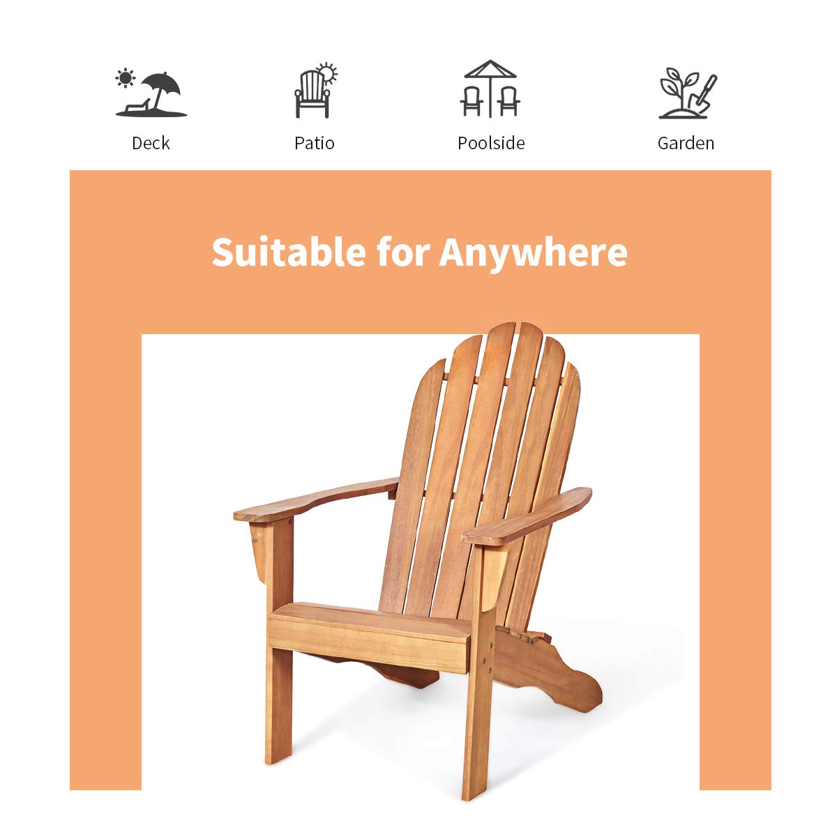 Giantex Acacia Wood Adirondack Chair Set of 2 - 350 lbs Weight Capacity Outdoor Lounge Chairs for Patio, Garden, Poolside, Deck & Backyard - Natural Wood Fire Pit Seating & Relaxation Armchairs