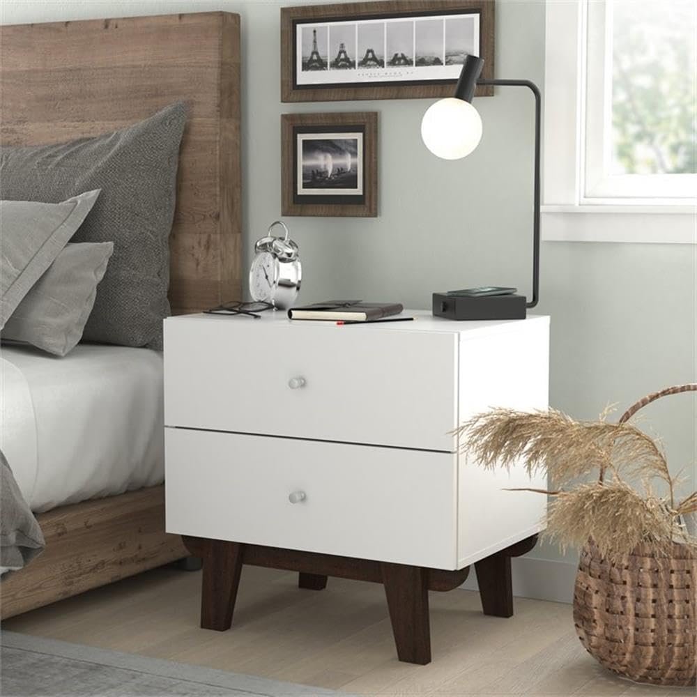 Hillsdale Kincaid 2-Drawer Modern Wood Nightstand in Matte White - Stylish Bedside Table for Bedroom, Living Room & Office - Perfect for Storage & Décor