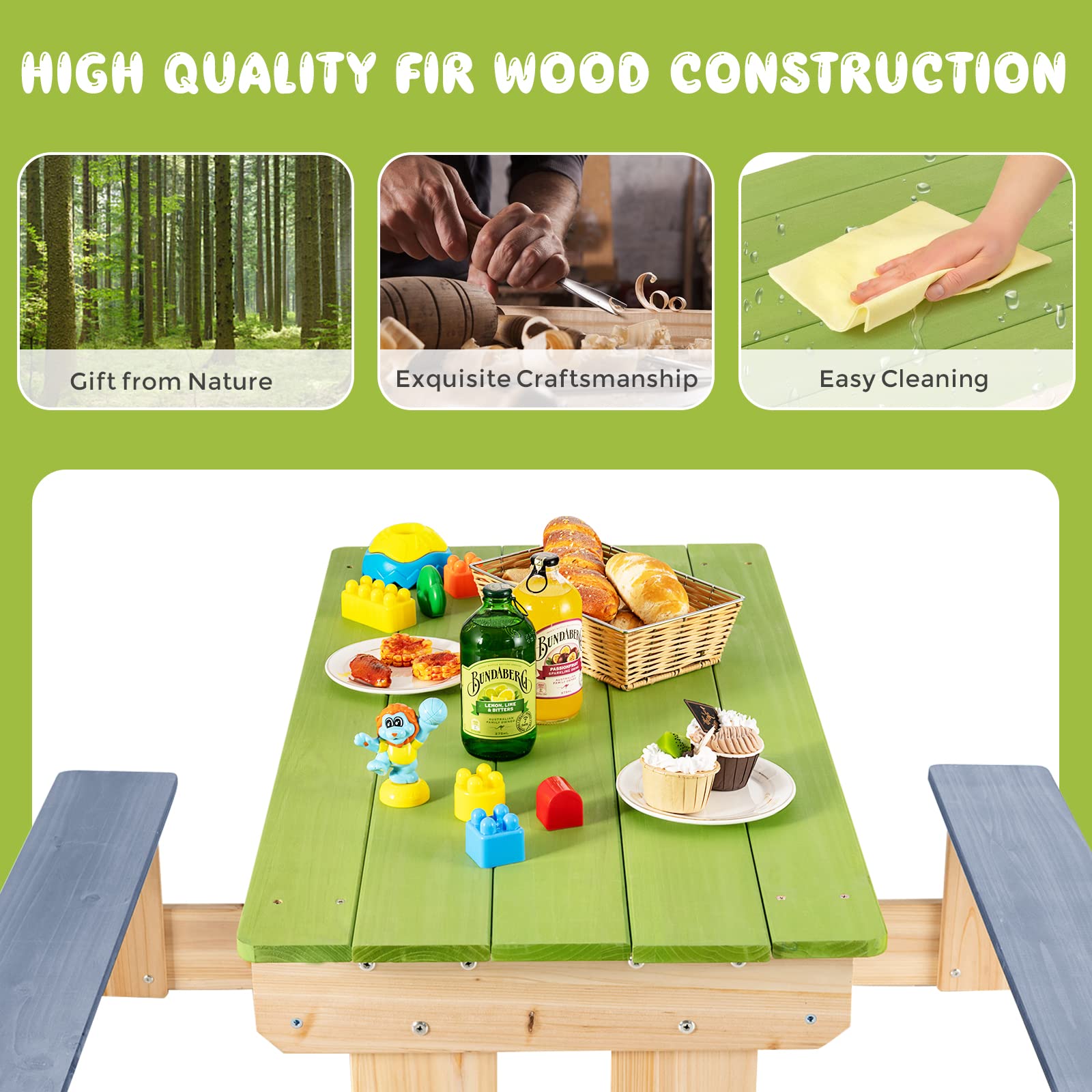 Costzon 3-in-1 Kids Picnic Table with Sand & Water Play - Convertible Wooden Activity Table with Removable Top, 2 Storage Boxes & Bench Set for Indoor Outdoor Use - Perfect for Backyard, Patio, Yard & Playroom (Natural)