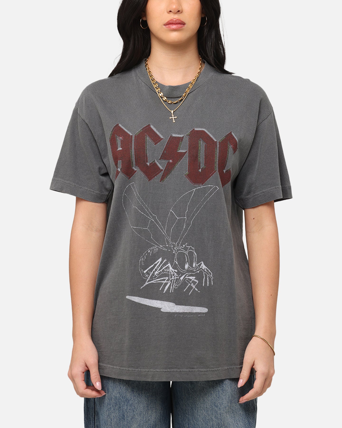 Vintage AC/DC Fly On The Wall Tour T-Shirt - Faded Black Rock Band Tee for Concerts & Casual Wear