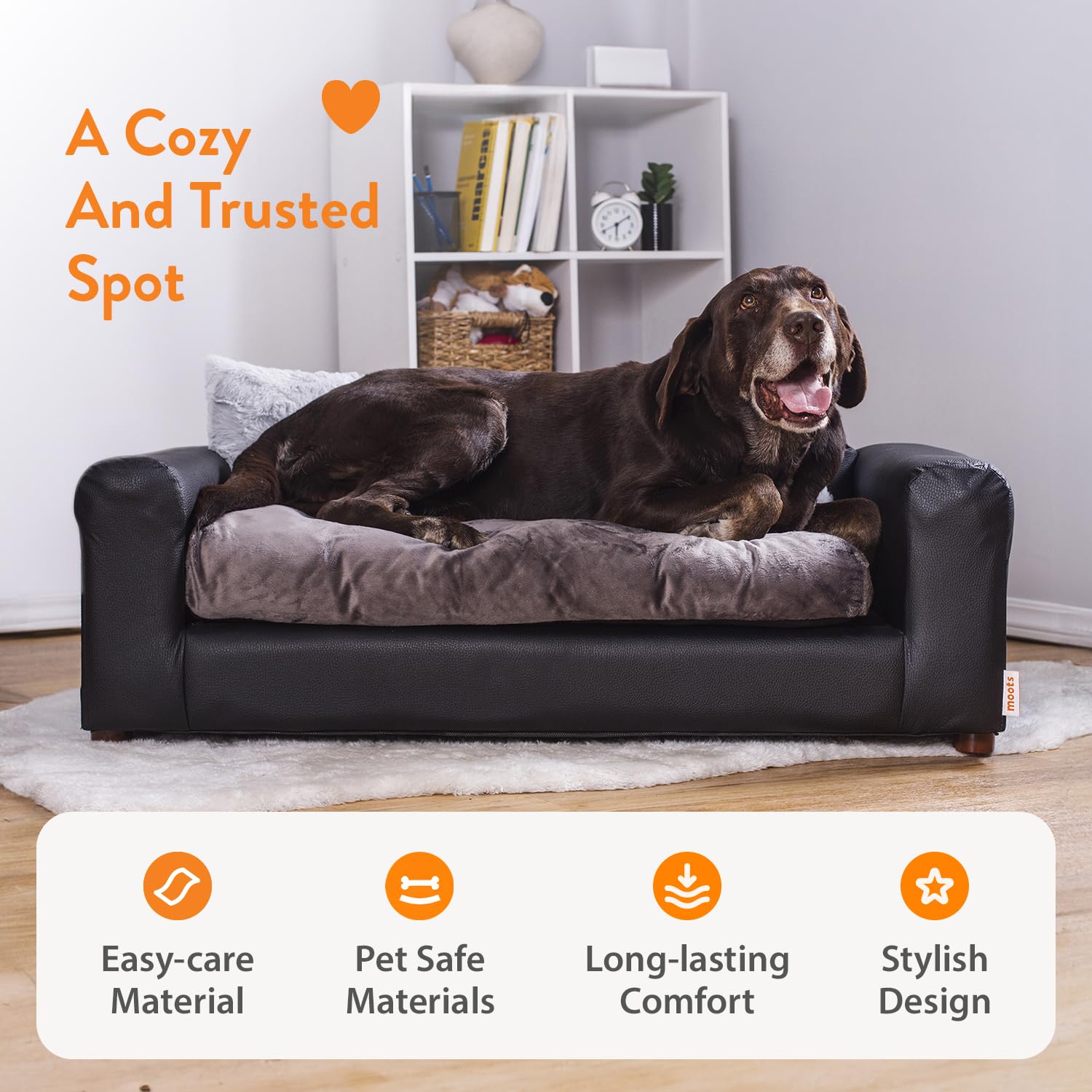 Premium Leatherette Pet Sofa for Dogs & Cats - Waterproof & Scratch-Resistant, Medium/Large Size in Black/Charcoal - Perfect for Living Room, Bedroom & Pet-Friendly Spaces