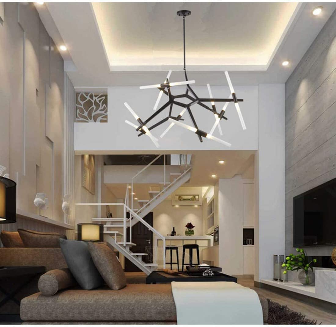 Modern Industrial LED Chandelier - 20-Light Black Metal & Glass Branch Pendant Lamp for Dining Room, Living Room - DIY Ceiling Fixture for Home Decor & Wedding Venues