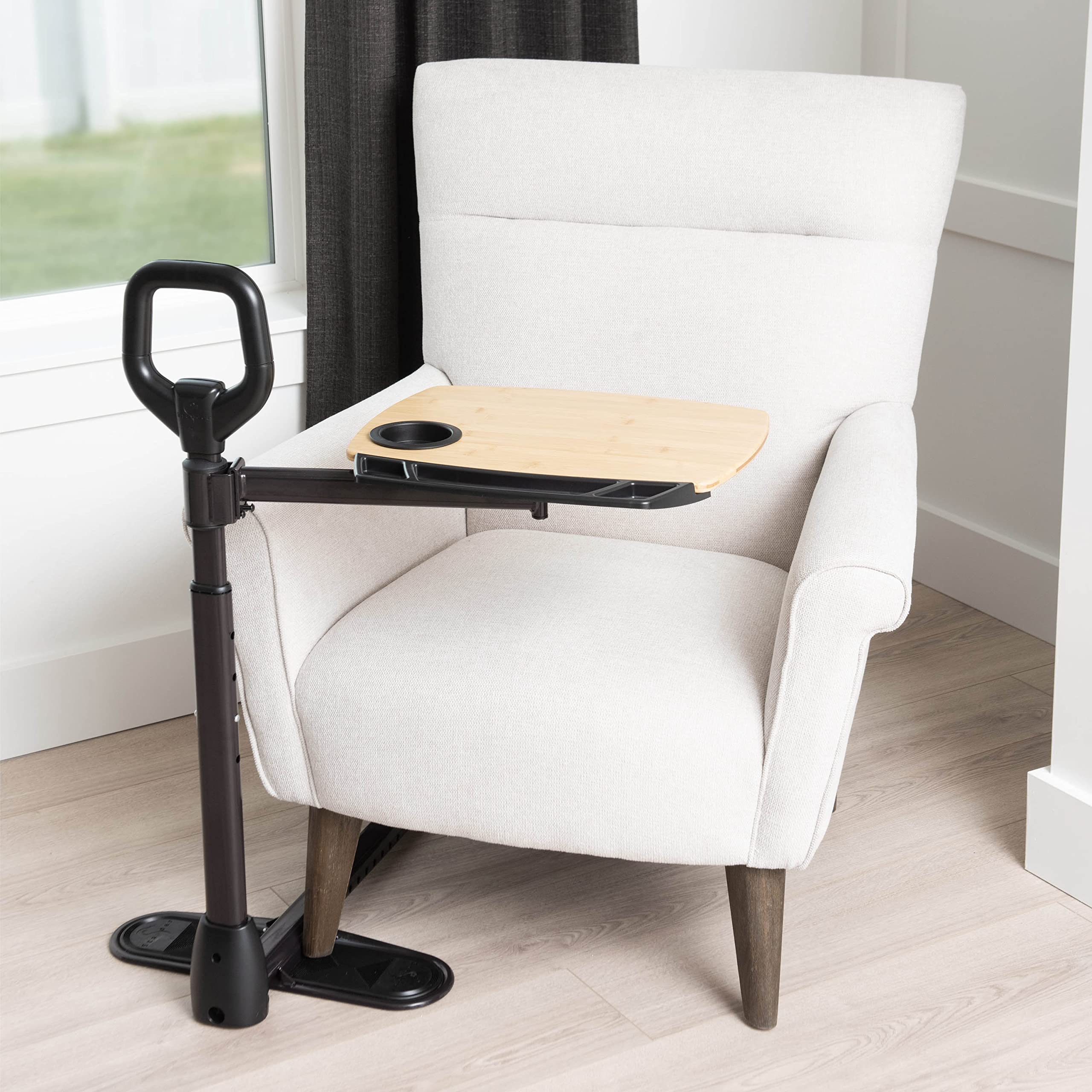 **Able Life Adjustable Bamboo Swivel TV Tray Table with Ergonomic Stand & Safety Handle - Lightweight Laptop Desk for Seniors & Independent Living - Perfect for Bed, Couch, or Wheelchair Use**
