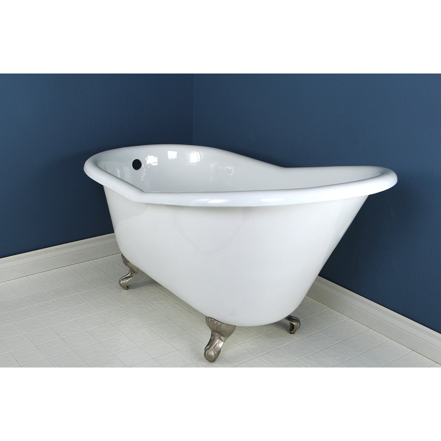 Aqua Eden 60 Inch White Cast Iron Clawfoot Bathtub - Oval Single Slipper Tub with Brushed Nickel Feet - Perfect for Vintage Bathroom & Spa Retreats