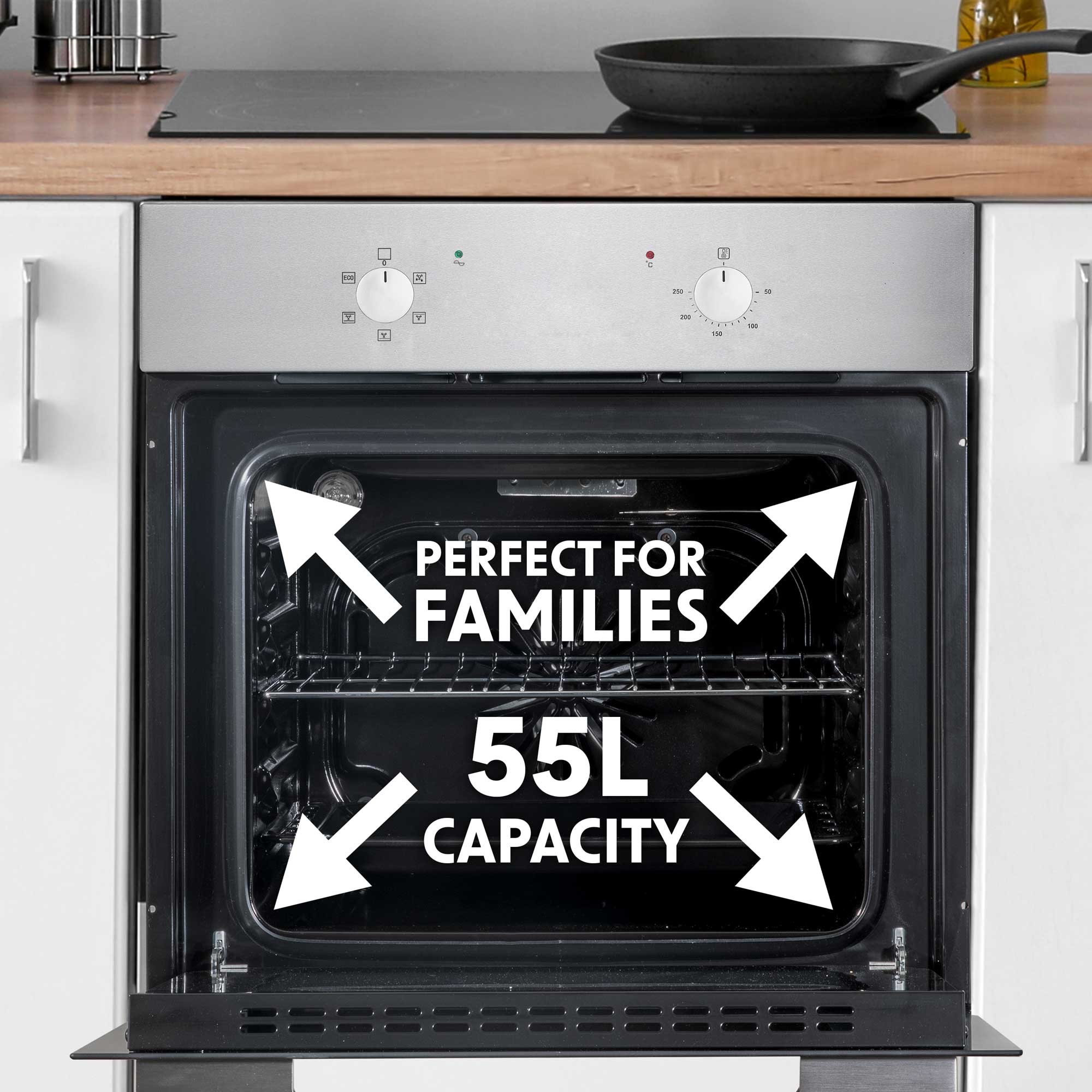Baridi 4 Zone Ceramic Hob with 5 Function Fan Assisted Oven & Curved Glass Cooker Hood Bundle - DH187 | Premium Kitchen Appliance Set for Modern Homes | Perfect for Baking, Roasting & Cooking Family Meals