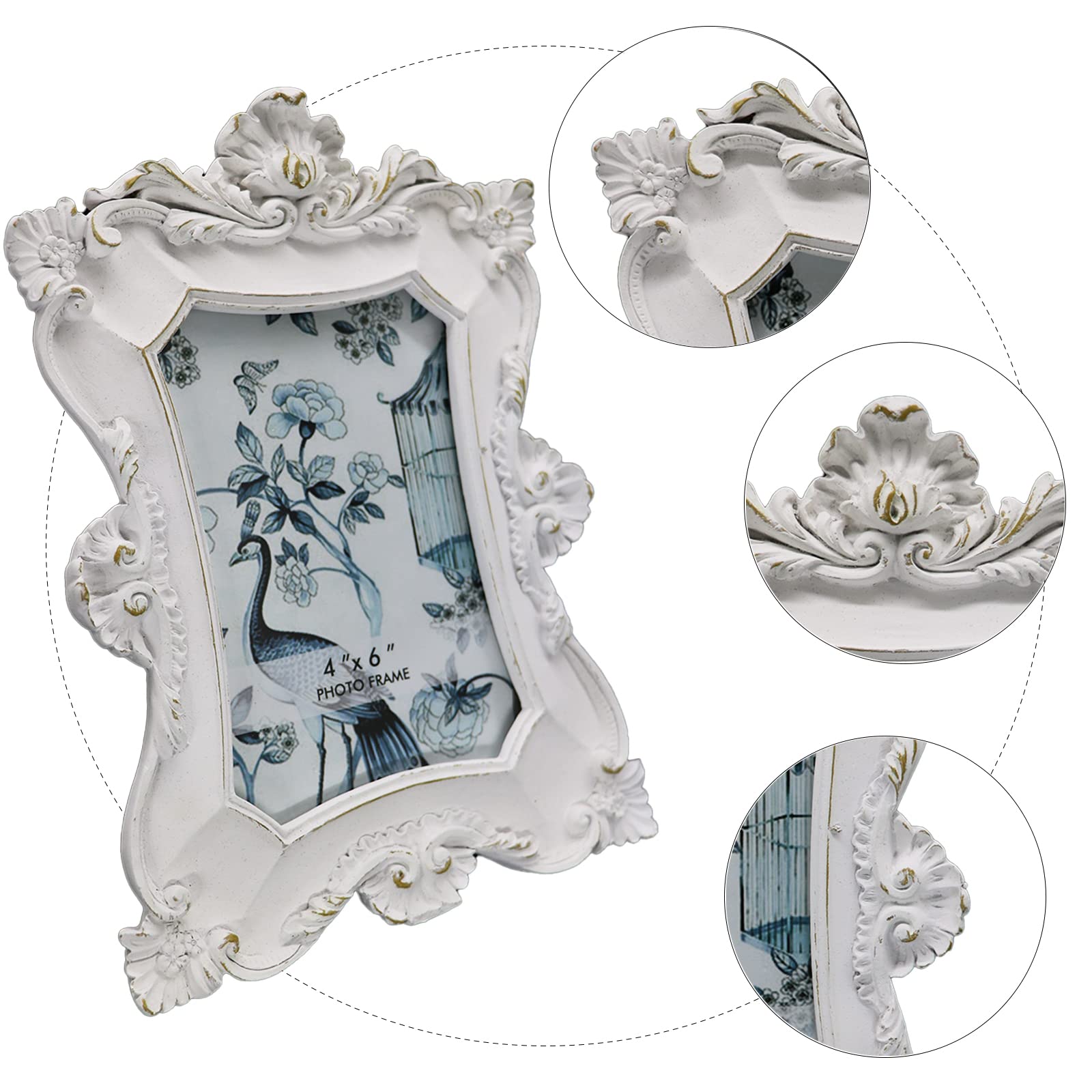 Vintage 4x6 Picture Frame - Antique White Photo Frame for Wall & Tabletop Display