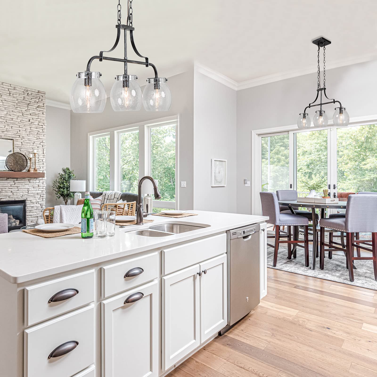 Rustic 3-Light Pendant Chandelier for Kitchen Island - 25