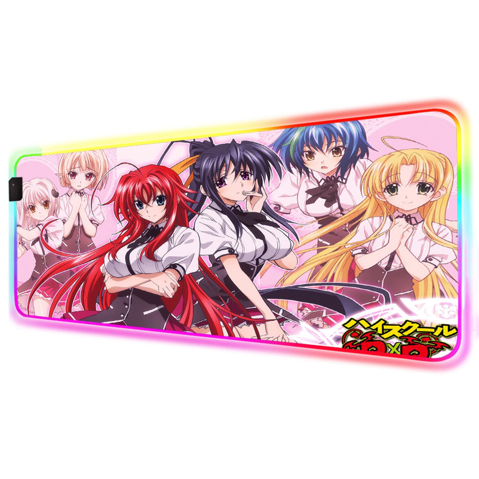 Pink Kawaii Anime High School Hunter Girl Gaming Mouse Pad - XXL Large RGB Backlit Mouse Mat for PC & Computer (15.7x35.4 inches) - Perfect for Gaming, Office Work & Anime Decor