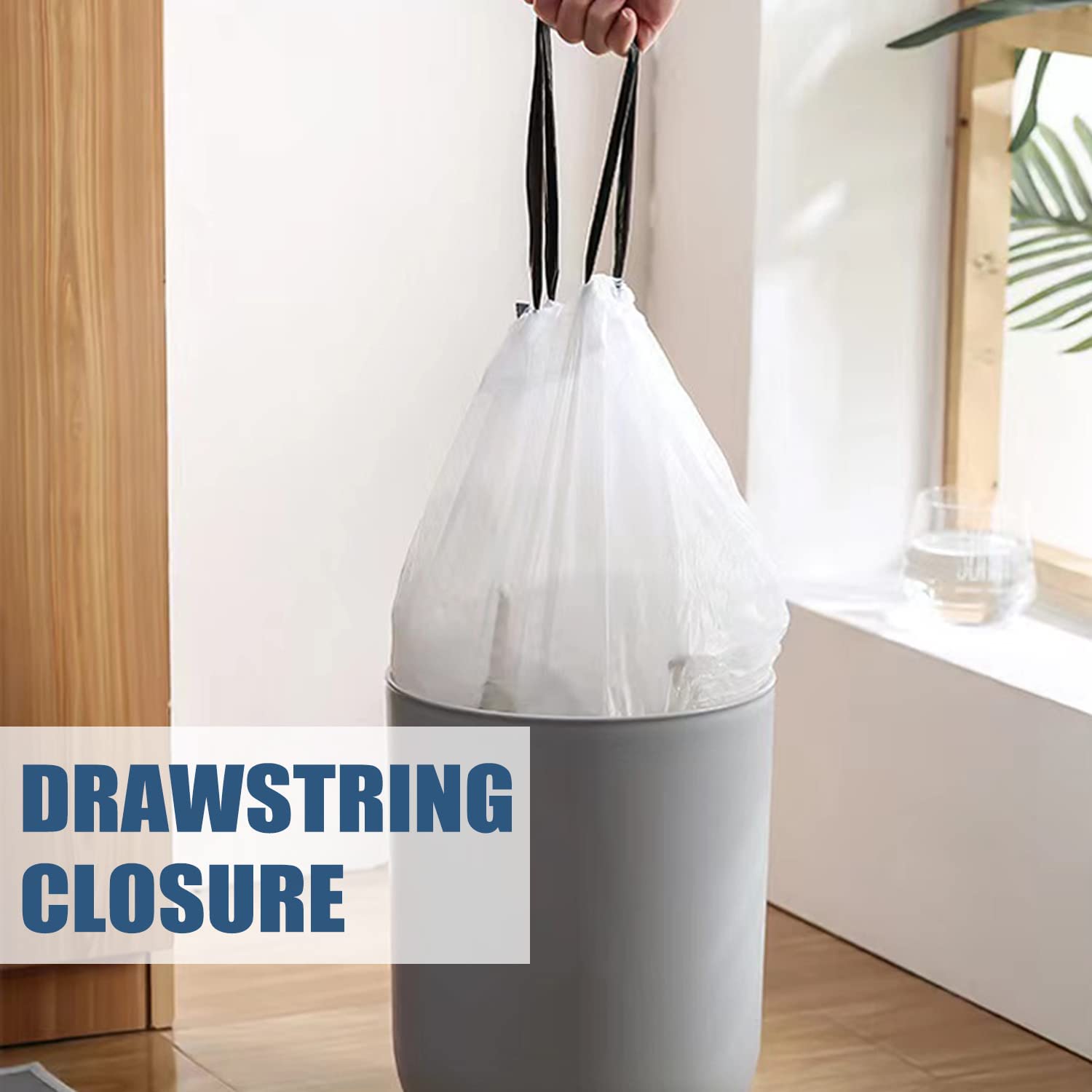 4 Gallon Small Trash Bags with Drawstring - Unscented White Garbage Can Liners (57 Count) for Bathroom, Office, Bedroom & Kitchen Waste Disposal