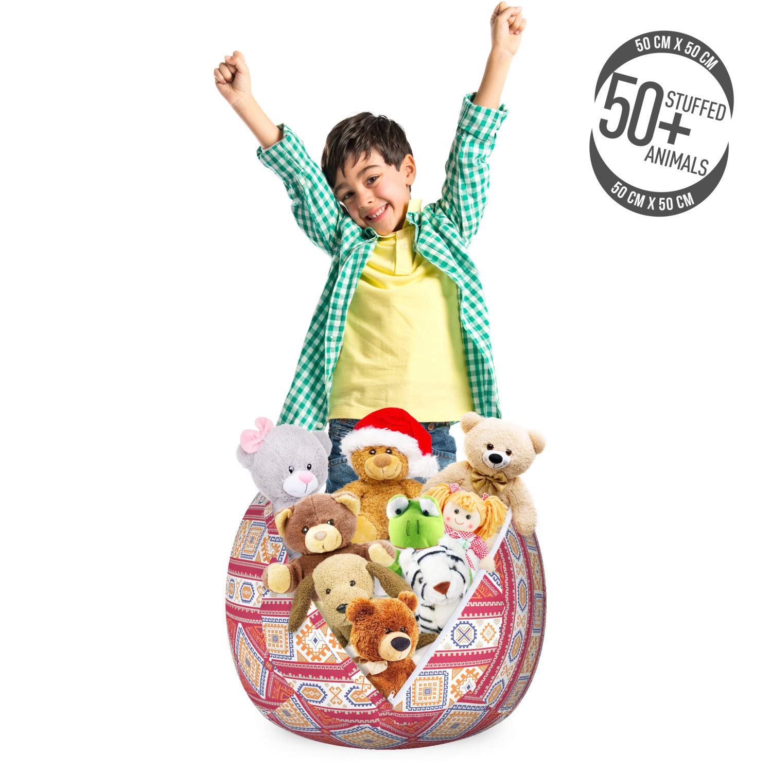 Ambesonne Tribal Toy Storage Bag Chair - Modern Rhythmic Motif Design, Washable Stuffed Animal Organizer, Small Size Pale Ruby Apricot - Perfect for Kids' Room, Nursery, or Playroom Organization
