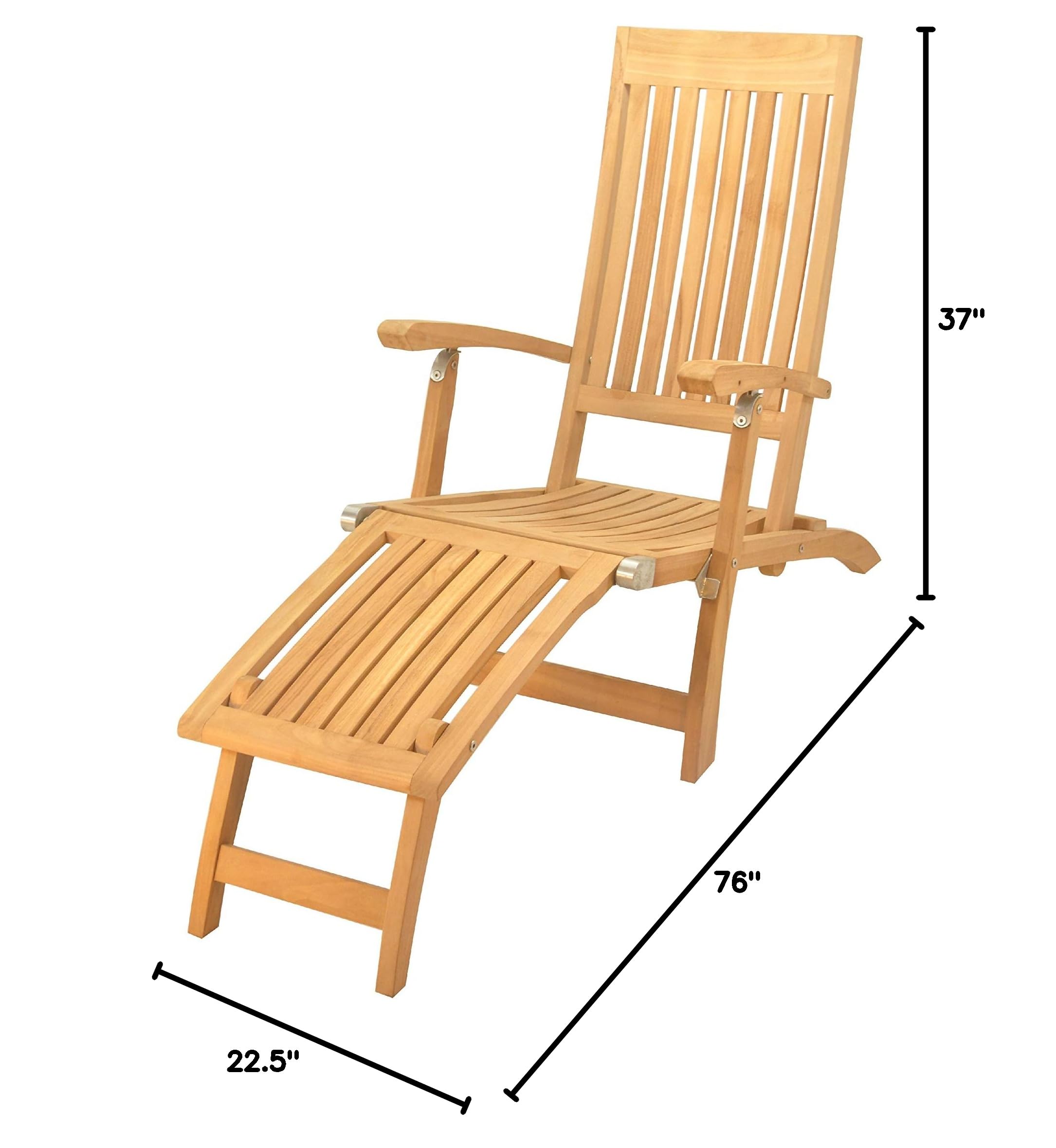 Premium Teak Multi-Position Steamer Lounger Chair - Adjustable Outdoor Patio Furniture for Poolside, Beach & Garden Relaxation