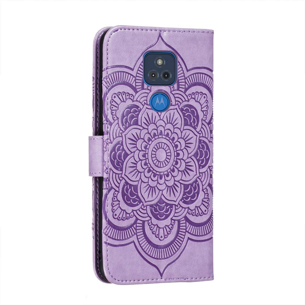 Premium Magnetic Wallet Case for Moto G Play 2021 - PU Leather Flip Cover with Stand & Embossed Mandala Design | Scratchproof Protective Phone Case (Purple) - Perfect for Work, Travel & Daily Use