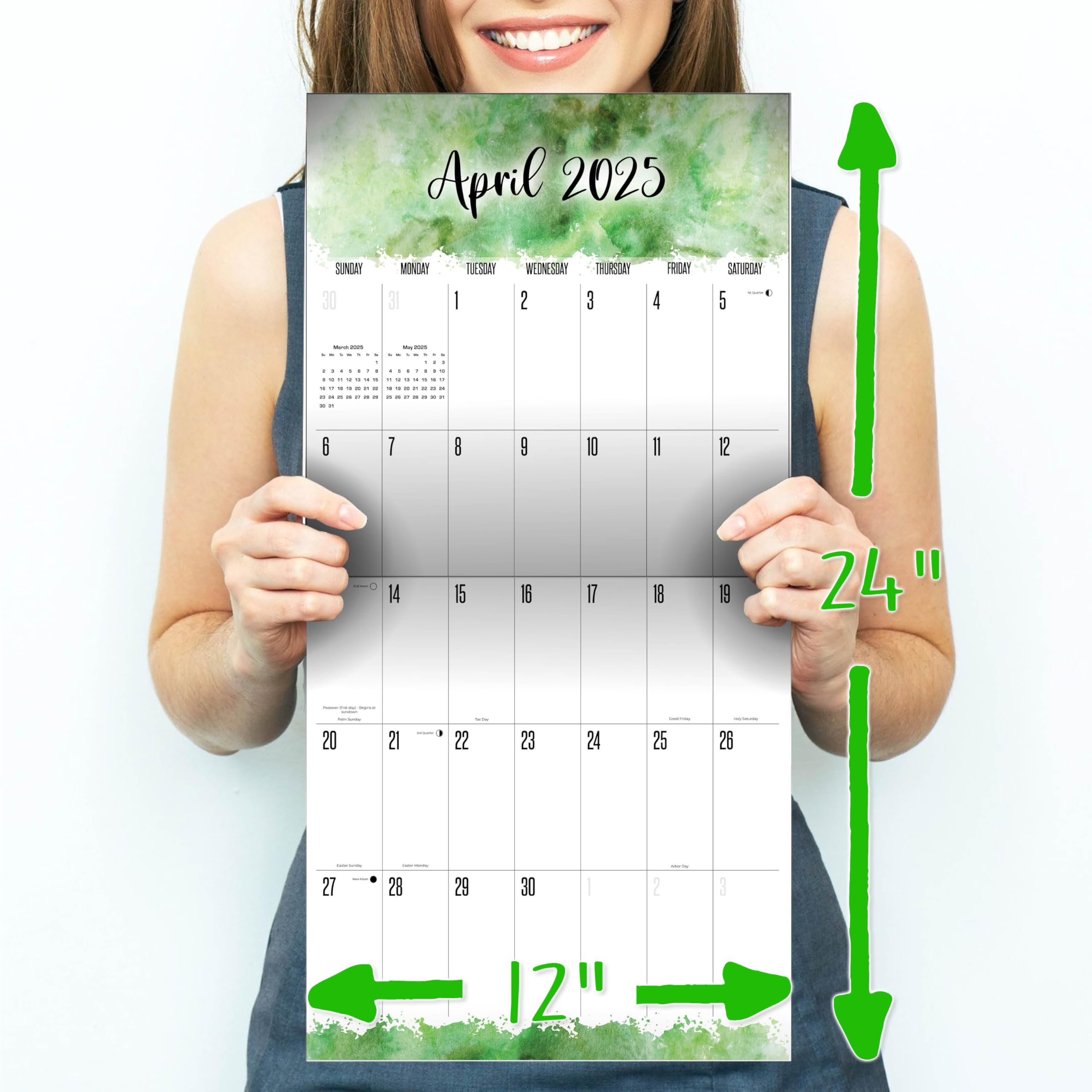 2024-2025 Large Grid Wall Calendar - 12x24 Inch Big Grid Planner with Thick No-Bleed Paper - Perfect for Teachers, Office & Home Organization - Made in USA - Great for Classroom, Office Decor & Family Scheduling