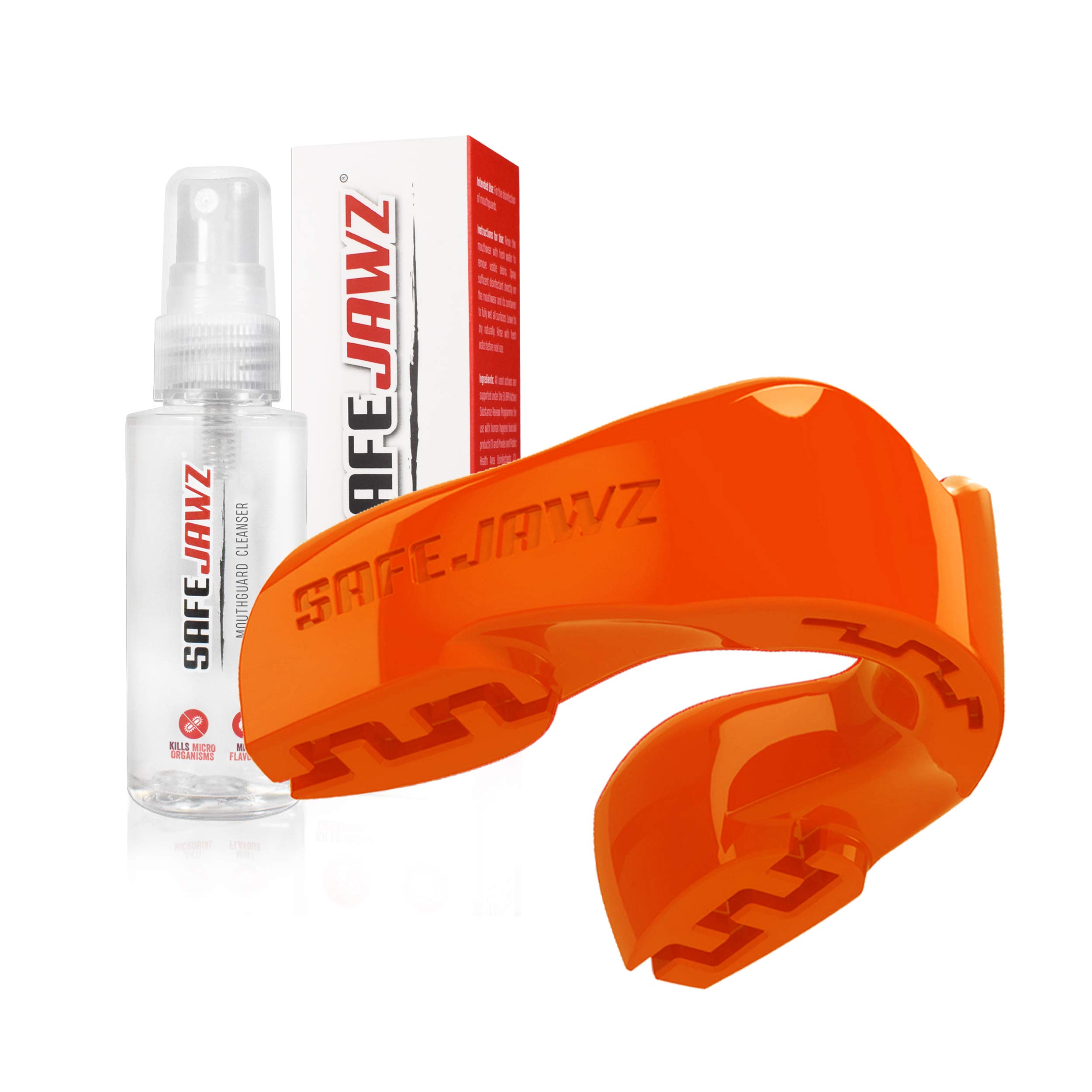 SAFEJAWZ Sports Mouthguard & Cleaner Set - Premium Gum Shield for Football, Rugby, Hockey, Lacrosse & Contact Sports - Perfect for Training, Games & Protection