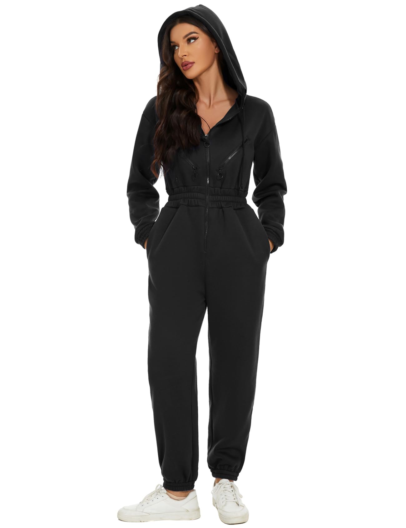 COZYPOIN Women's Fleece Jumpsuit - Soft One Piece Outfit with Hoodie, Tracksuit Onesie Romper for Lounge & Sleep | Cozy Winter Wear for Home, Travel & Casual Outings
