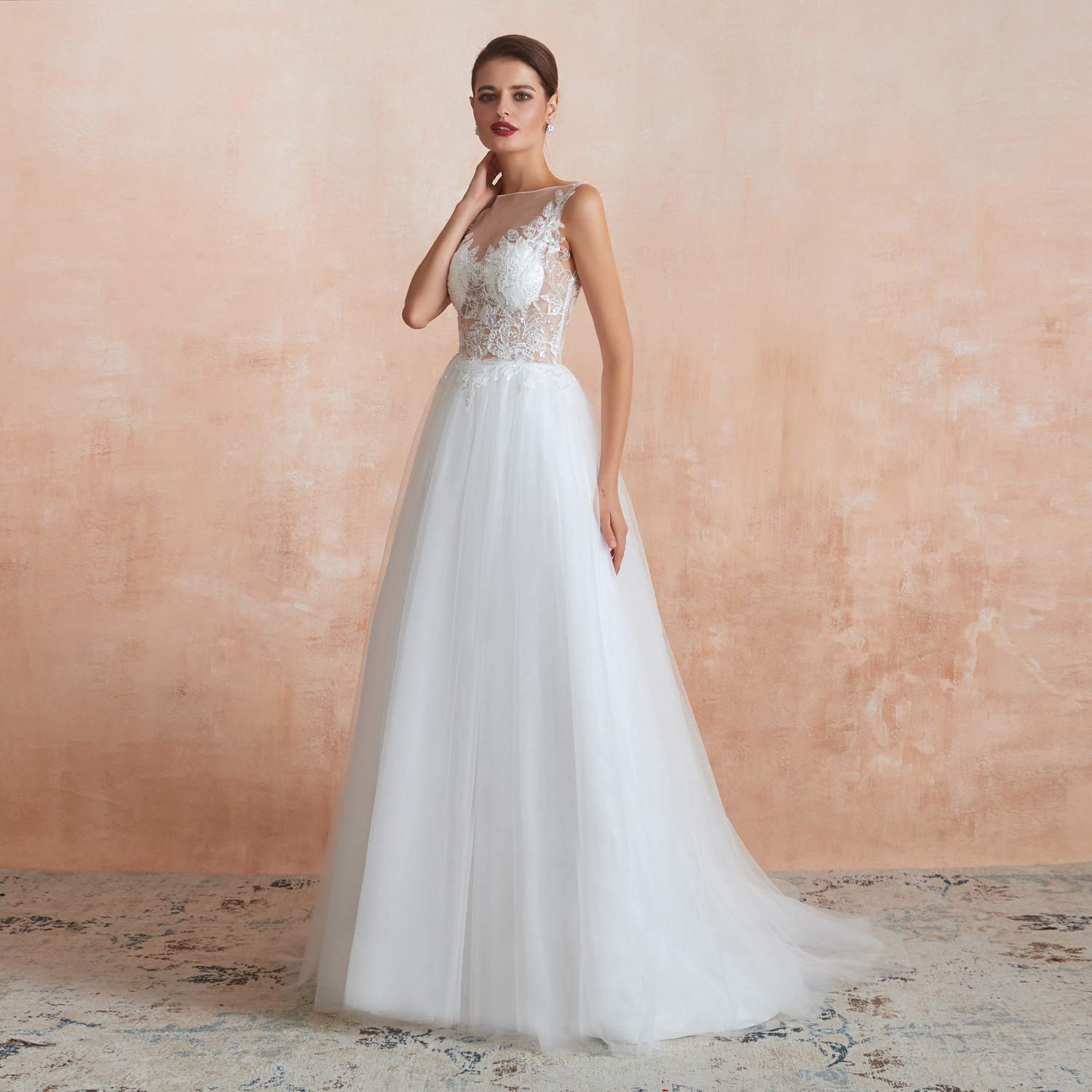 Elegant A-Line Tulle Wedding Dress with Handmade Lace - Perfect for Bridal Ceremonies, Formal Events & Romantic Photos
