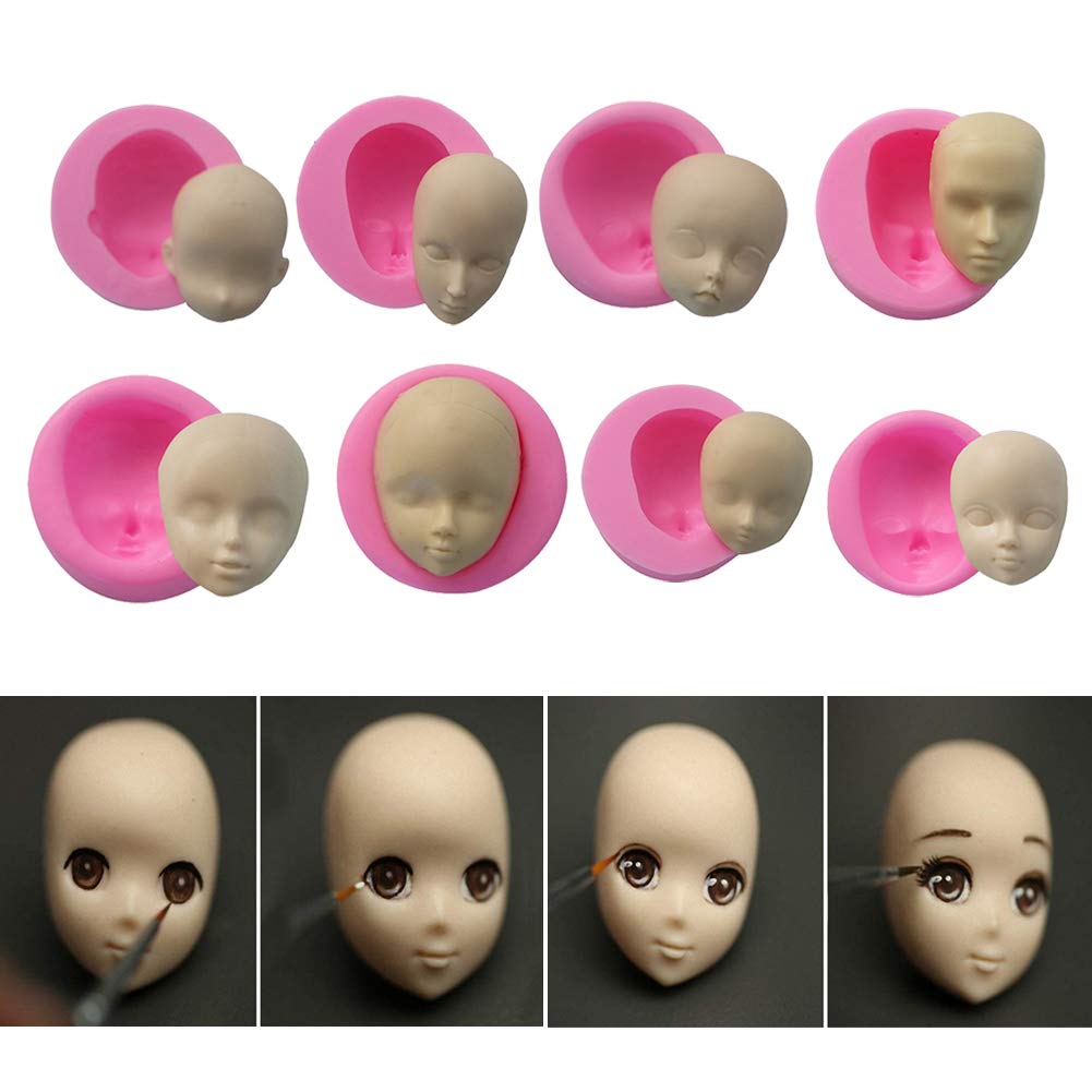 8-Piece Silicone Baby Face Cake Molds for Fondant, Soap, Resin, Chocolate - Lightweight & Reusable for DIY Crafts, Baking, and Party Decorations