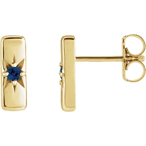 14K Yellow Gold Blue Sapphire Starburst Bar Earrings for Women | Fine Jewelry Gift for Her | Perfect for Weddings, Parties & Special Occasions