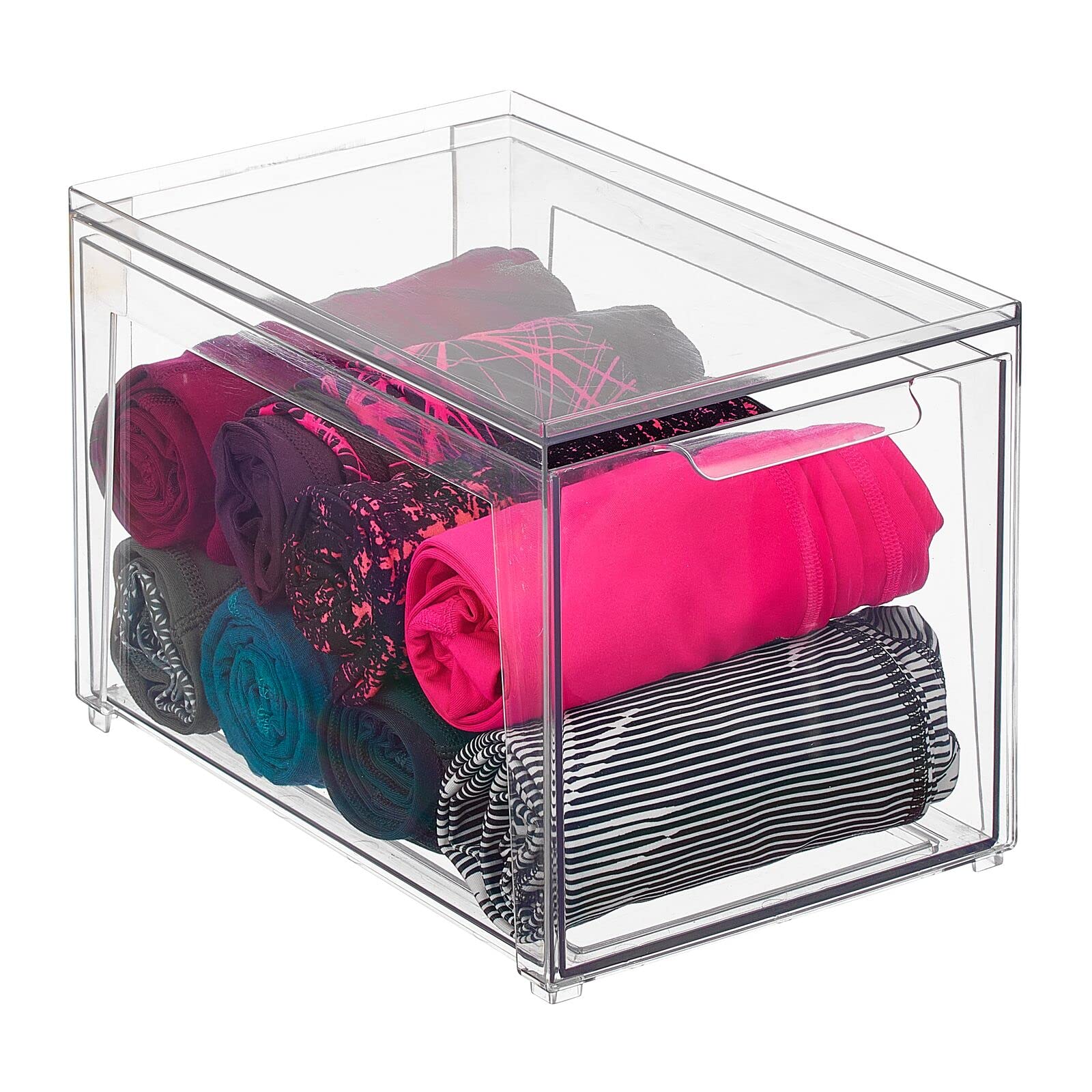 mDesign Plastic Stackable Closet Storage Organizer Bins with Pull-Out Drawer - Clear Space-Saving Solution for Cabinet, Desk, Shelf, Cupboard & Dresser Organization - Lumiere Collection - Perfect for Bedroom, Bathroom & Office Storage Needs