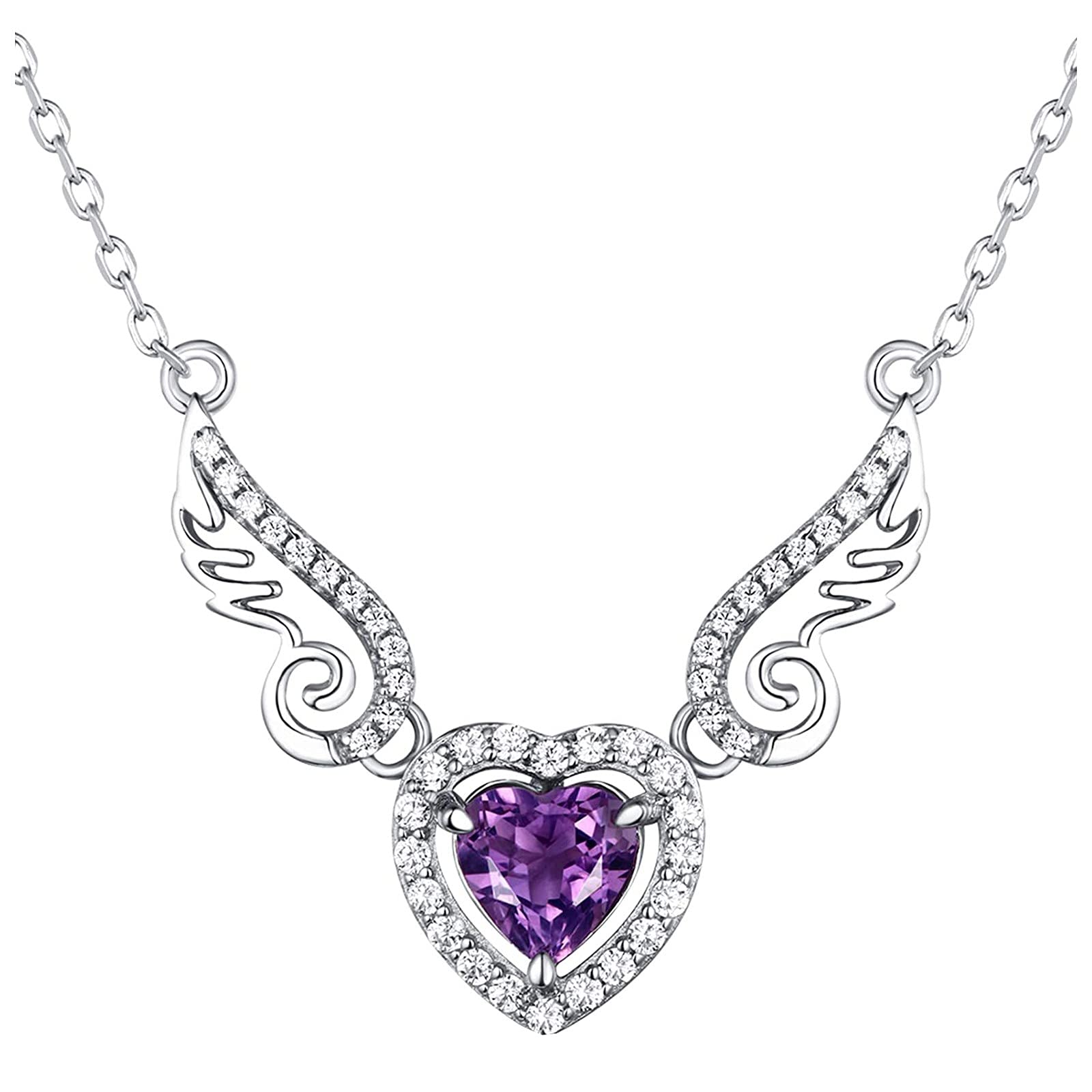 Johtae Gemstone Pendant Necklace for Women - Heart Wing Angel Jewelry, Elegant Fine Gifts for Her | Perfect for Valentine's Day, Anniversary & Romantic Occasions