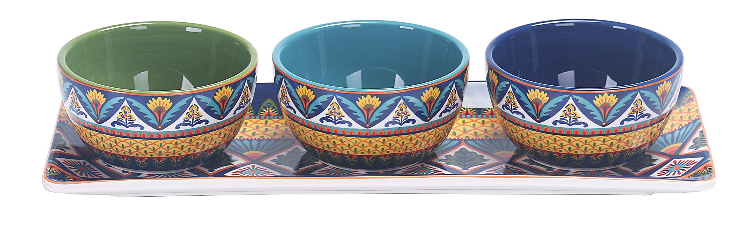 Bico Havana Ceramic Dipping Bowl Set - 9oz Small Bowls with 14 Inch Serving Platter for Sauces, Dips, Nachos, Snacks - Microwave & Dishwasher Safe - Perfect for Parties, Entertaining & Family Gatherings