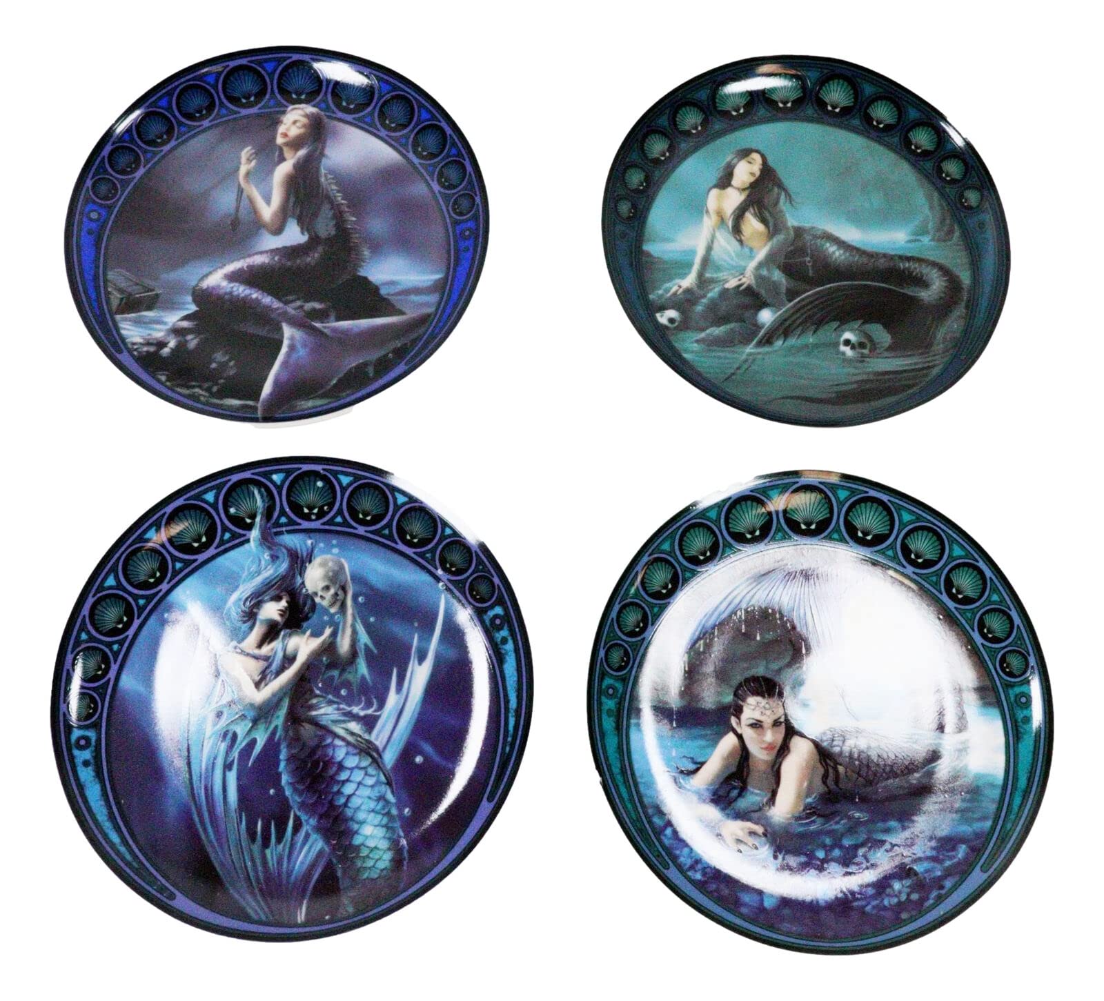 Fantasy Mermaid Dessert Plates Set of 4 - Sirens of The Seas Themed Salad Plates for Home Decor, Party & Gift - Perfect for Dining, Tea Parties & Coastal Themed Events (wrvn-f-2176)