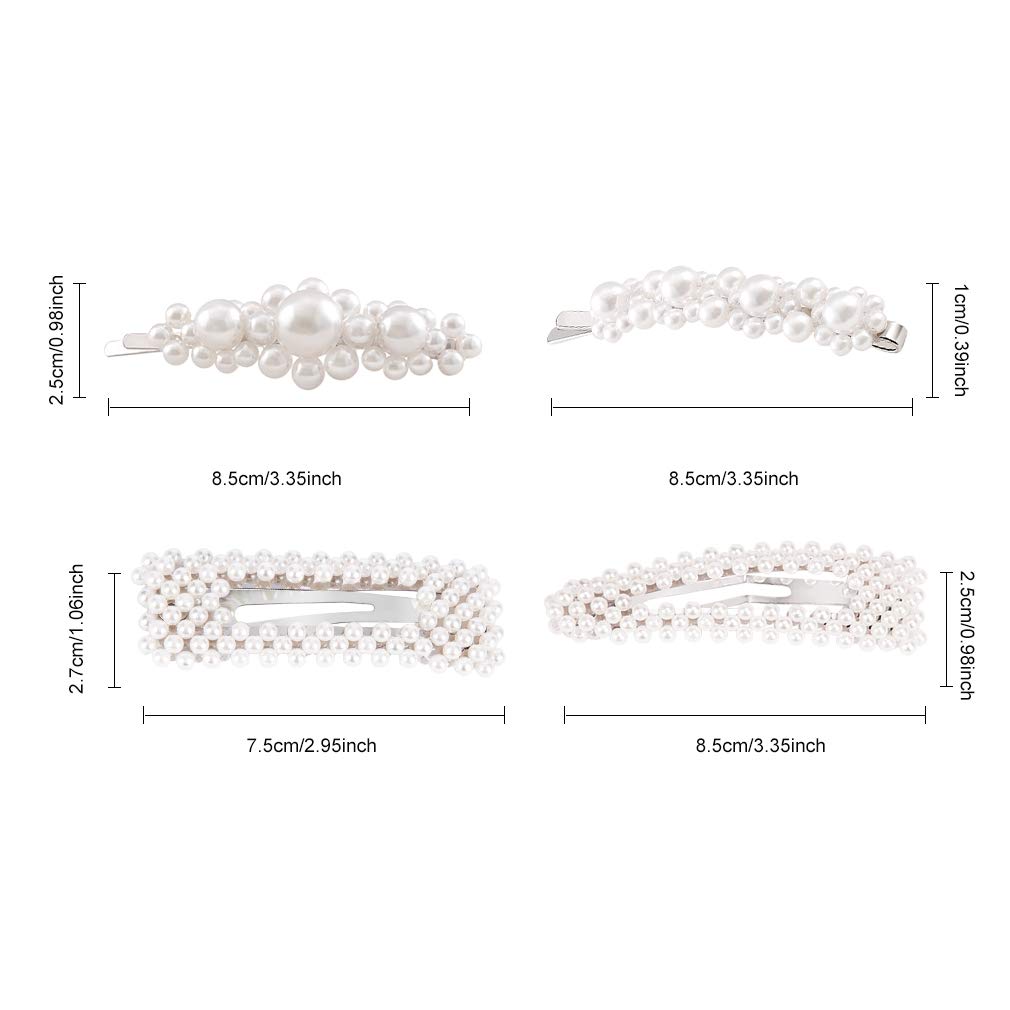 Jaciya 4-Pack Large Pearl Hair Clips for Women - Elegant Hair Barrettes, Wedding & Bridal Hair Accessories, Braiding Styling Clips - Perfect for Parties, Proms and Special Occasions