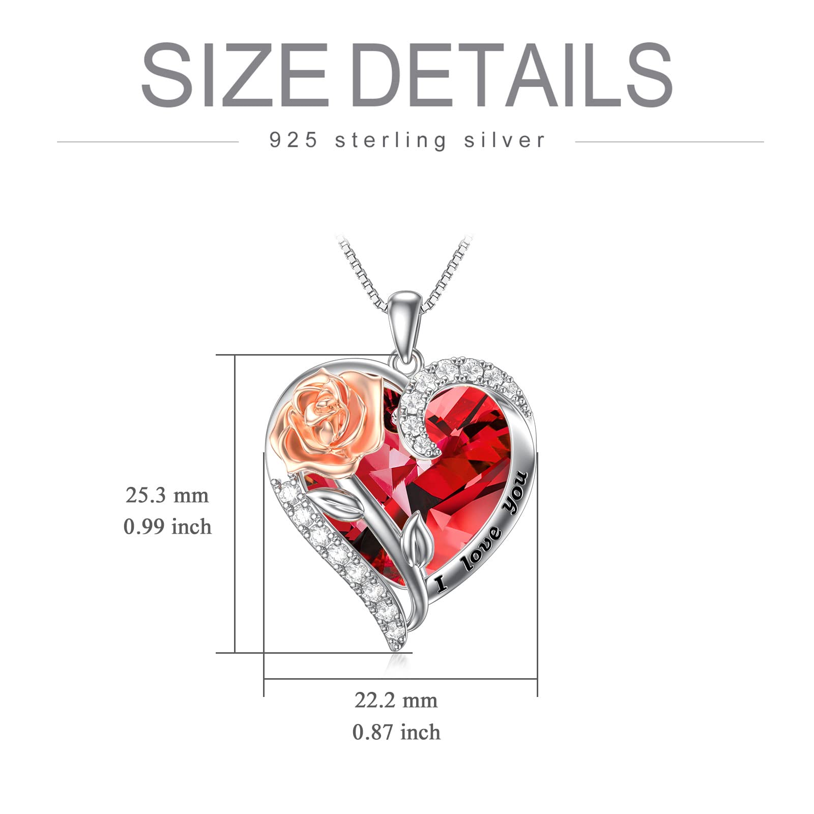 TOUPOP 925 Sterling Silver Rose Crystal Pendant Necklace - Heart Birthstone Jewelry for Women, Valentine's Day Gift for Her, Wife, Girlfriend, Mom | Anniversary, Birthday Present | Perfect for Romantic Occasions, Date Nights & Special Celebrations