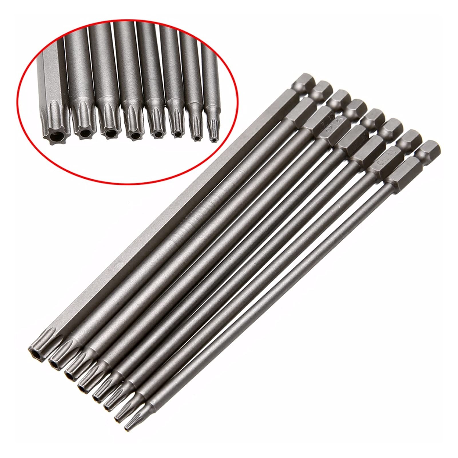 8-Piece Magnetic Torx Screwdriver Bit Set - T8/T10/T15/T20/T25/T27/T30/T40 - 150mm Long Steel Electric Screwdriver Tool for DIY, Furniture Assembly, Electronics Repair & Automotive Maintenance