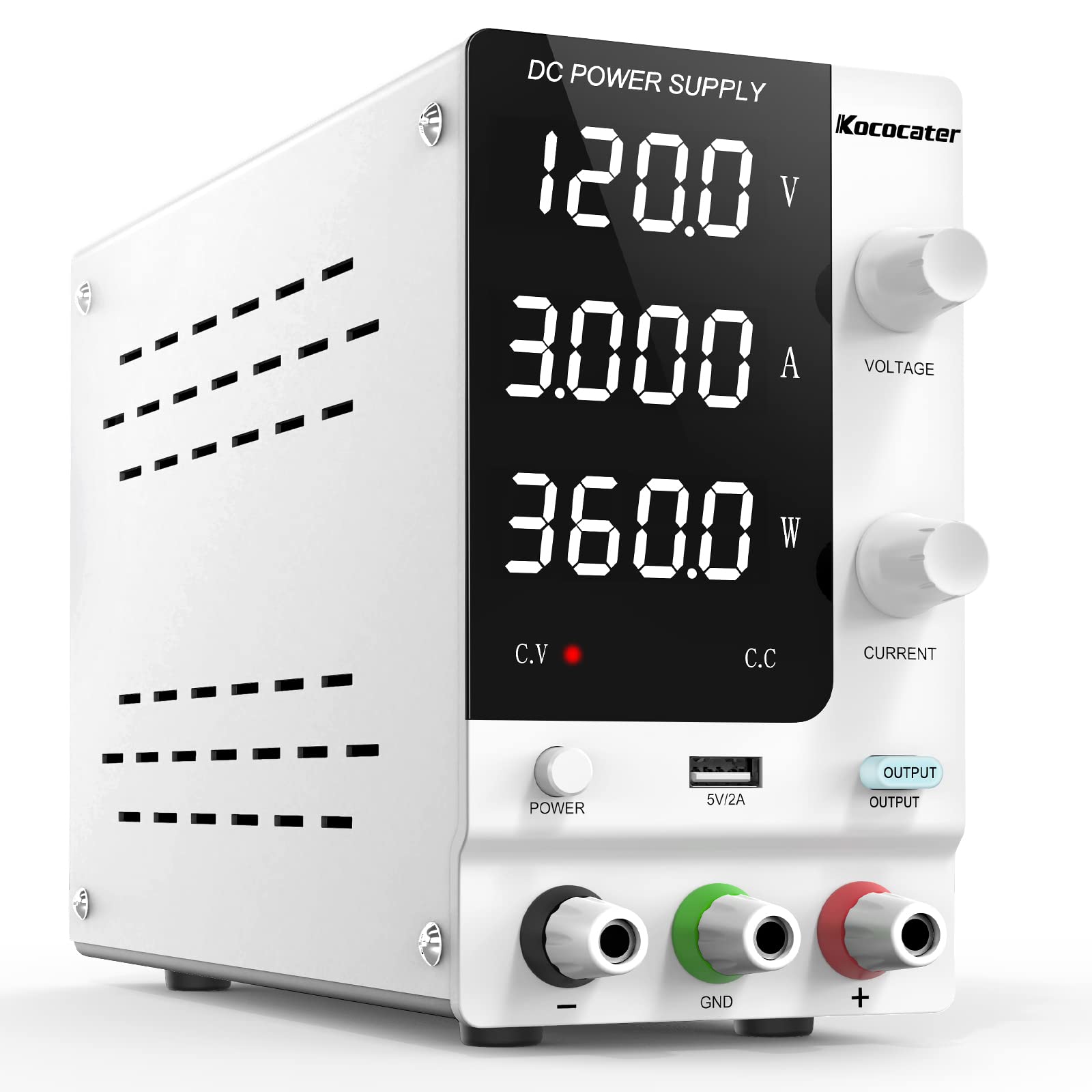 Adjustable DC Power Supply 120V 3A with Output Switch - Variable Regulated Bench Power Supply with 4-Digit LED Display, 5V/2A USB Port & Precision Encoder Knob - Perfect for Electronics Testing, DIY Projects & Lab Equipment Powering