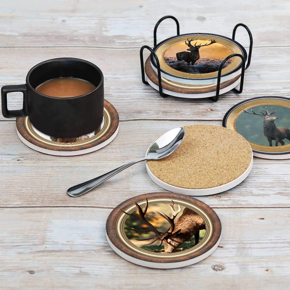 4-Pack Ceramic Coasters with Cork Base - Absorbent Stone Drink Coasters for Mugs & Cups (4.25