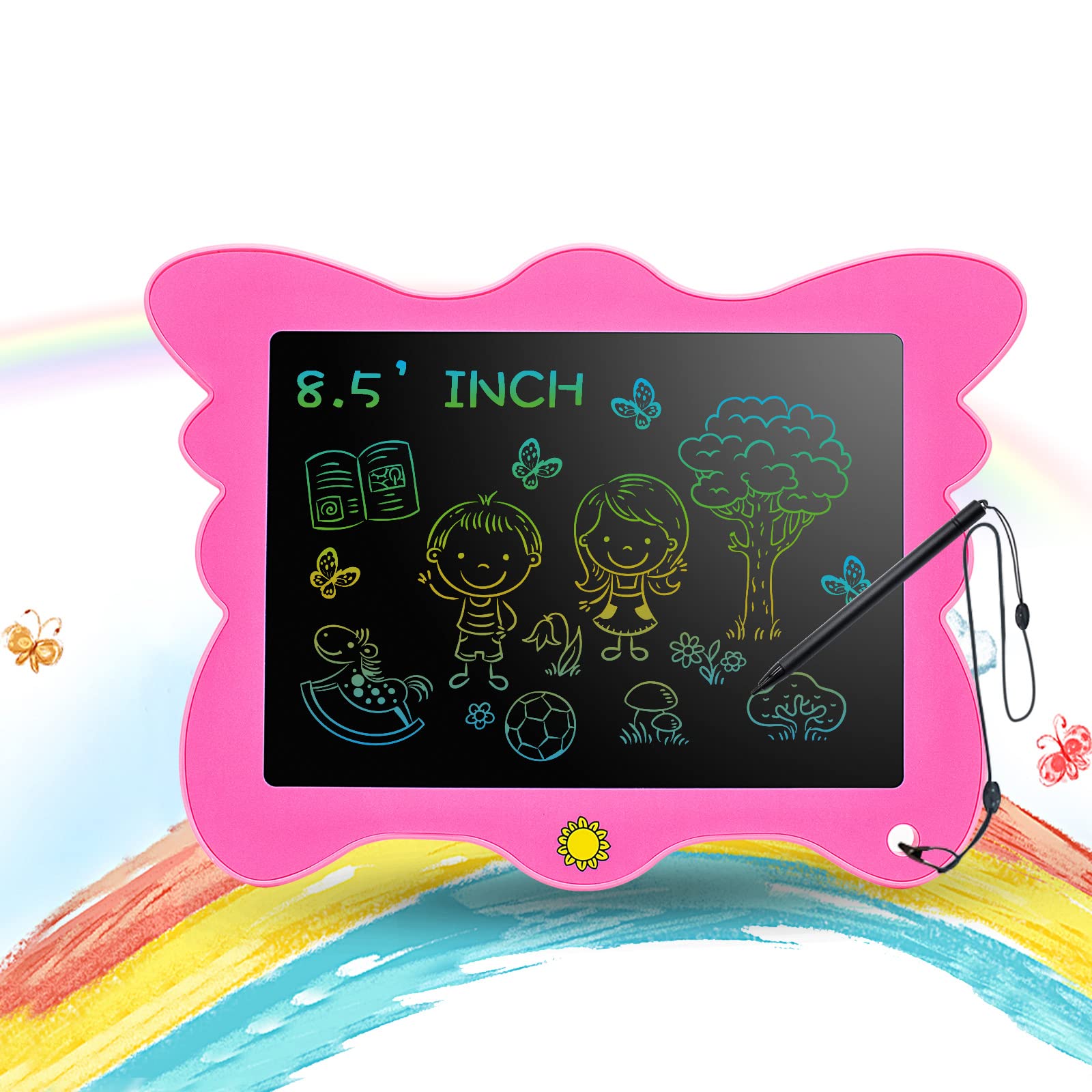 8.5 Inch LCD Writing Tablet - Colorful Doodle Board for Kids Ages 3-8 | Erasable Drawing Board with Stylus Pens & Lanyard | Perfect Birthday Gift for Boys & Girls (Pink) | Ideal for Travel, Classroom & Home Use