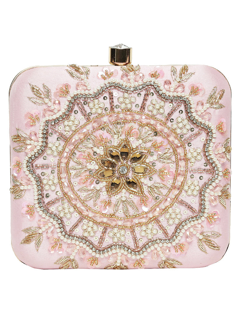 Luxury Designer Baby Pink Handcrafted Clutch Purse for Women - Perfect for Weddings, Parties & Evening Events