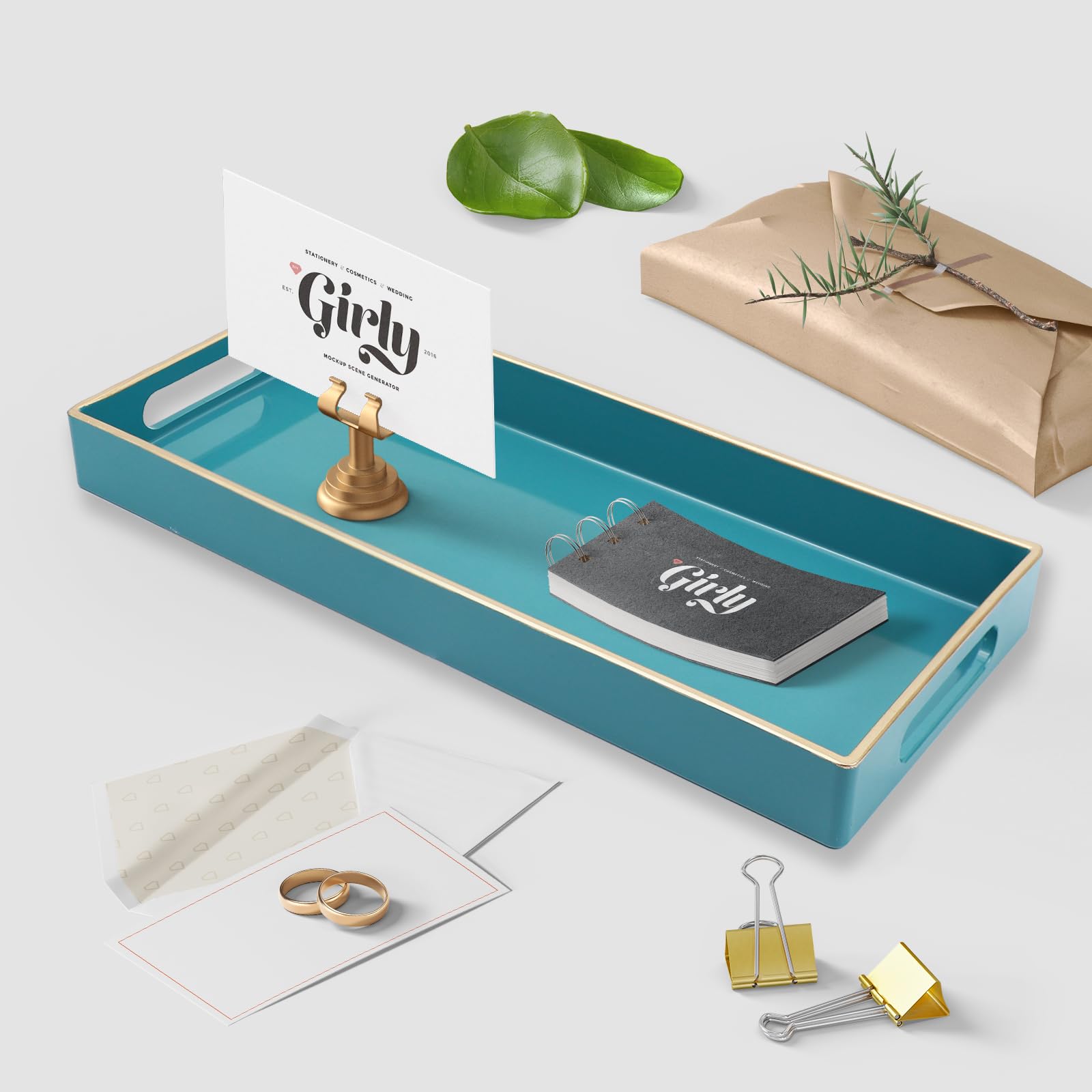 Light Blue Vanity Tray with Handles | Decorative Desktop Storage Organizer | 5.9x13.7 Inch Bathroom & Living Room Tray | Perfect for Jewelry, Makeup & Home Decor Organization