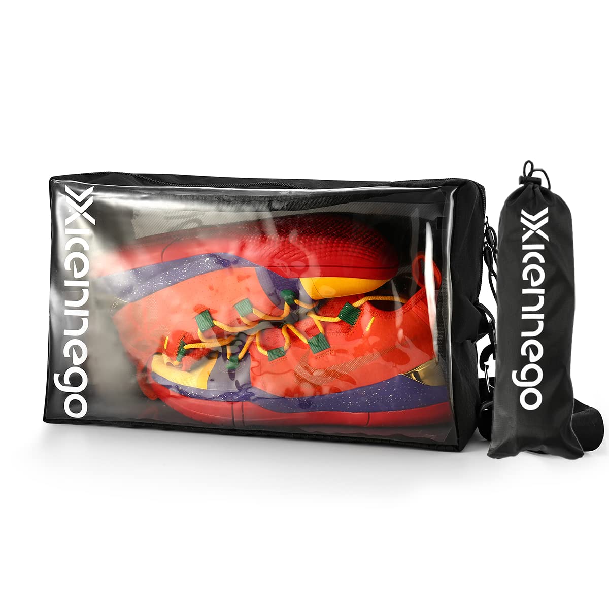 Xicennego Portable Basketball Shoe Bag with Zipper - Waterproof Sneaker Storage Organizer - Foldable Travel Shoe Pouch for Men Women (Black) - Perfect for Gym, Travel & Sports Equipment Storage