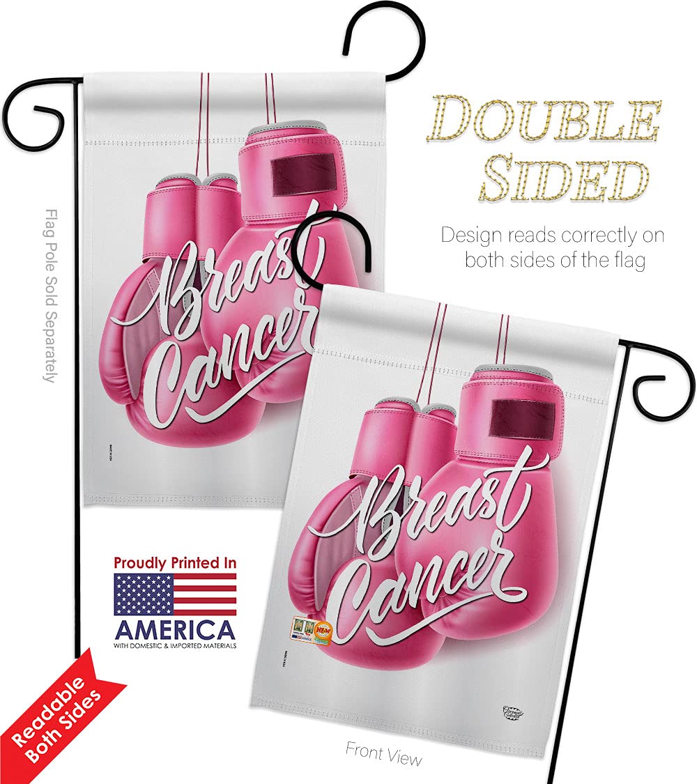 Pink Fighter Garden Flag Set - Double-Sided 13x18.5 Inch Inspirational Survivor Ribbon Wall Hanger for Cancer, Autism & Breast Cancer Awareness - Made in USA - Perfect for Yard, House Decoration & Gift Giving